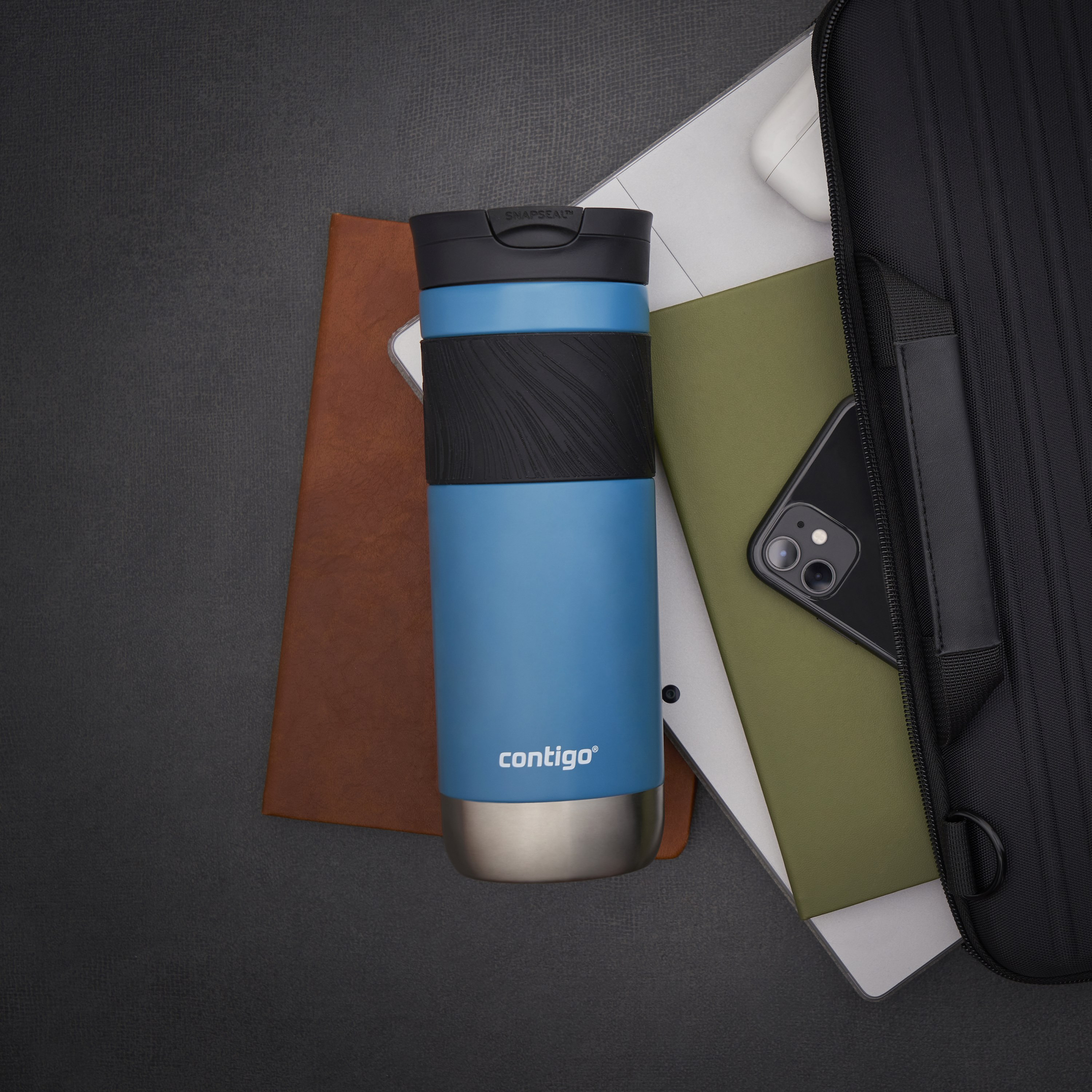 Contigo Plain Stainless Steel Travel Mug with Snap Spout and Leak Resistant Design - 590 ml-school-waterbottles-image-2