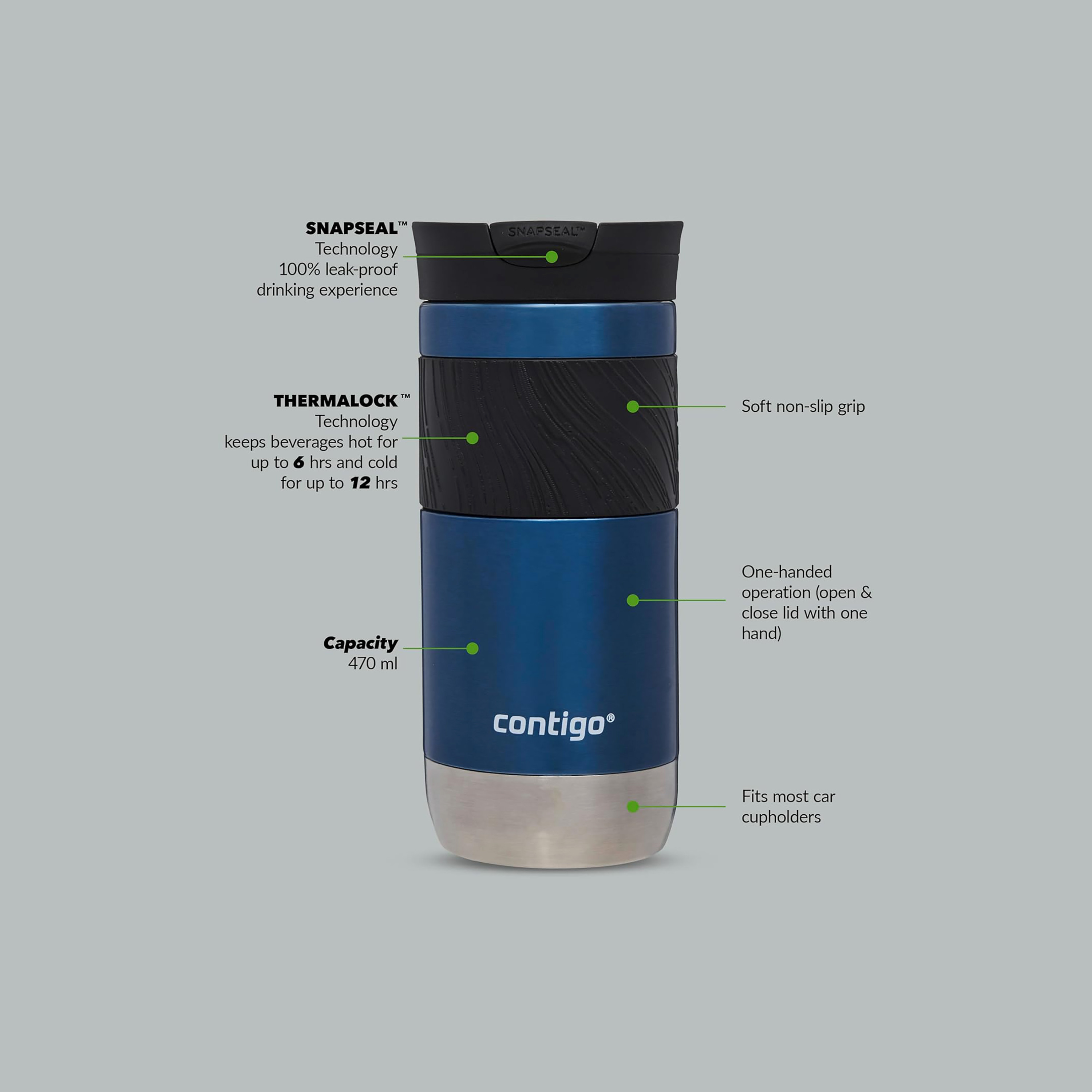 Contigo Plain Stainless Steel Travel Mug with Snap Spout and Leak Resistant Design - 470 ml-school-waterbottles-image-4