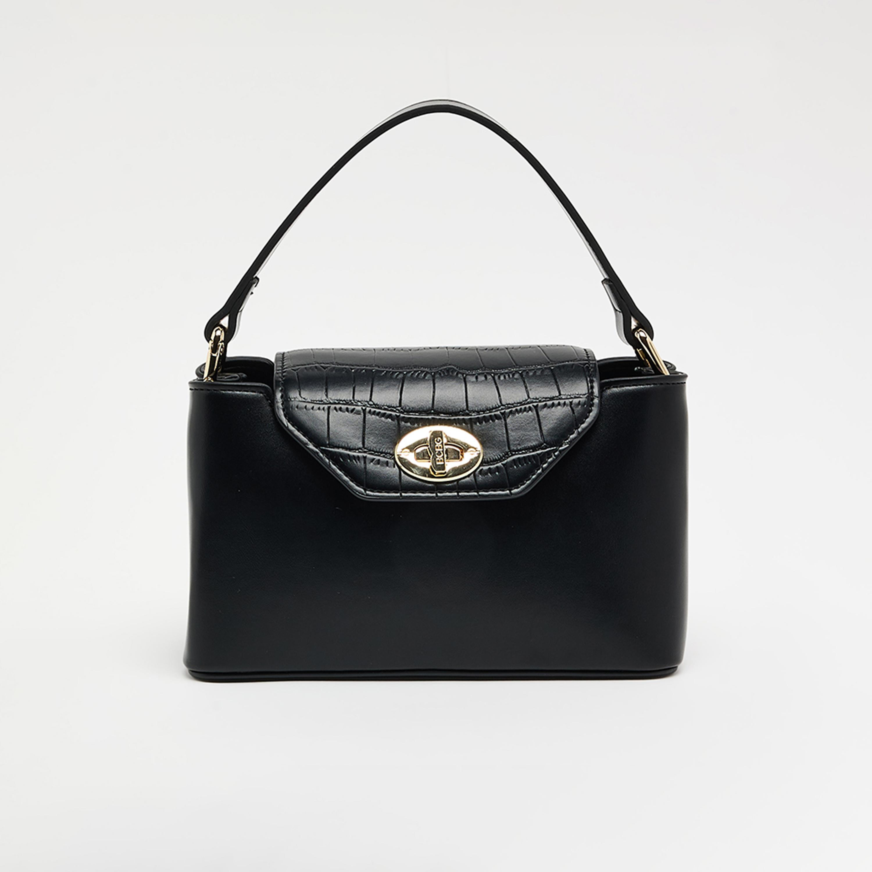 BCBG Textured Top Handle Shoulder Bag with Twist Lock Closure and Adjustable Strap | 23 X 13 X 9 CM-women-bagsandwallets-handbags-image-1