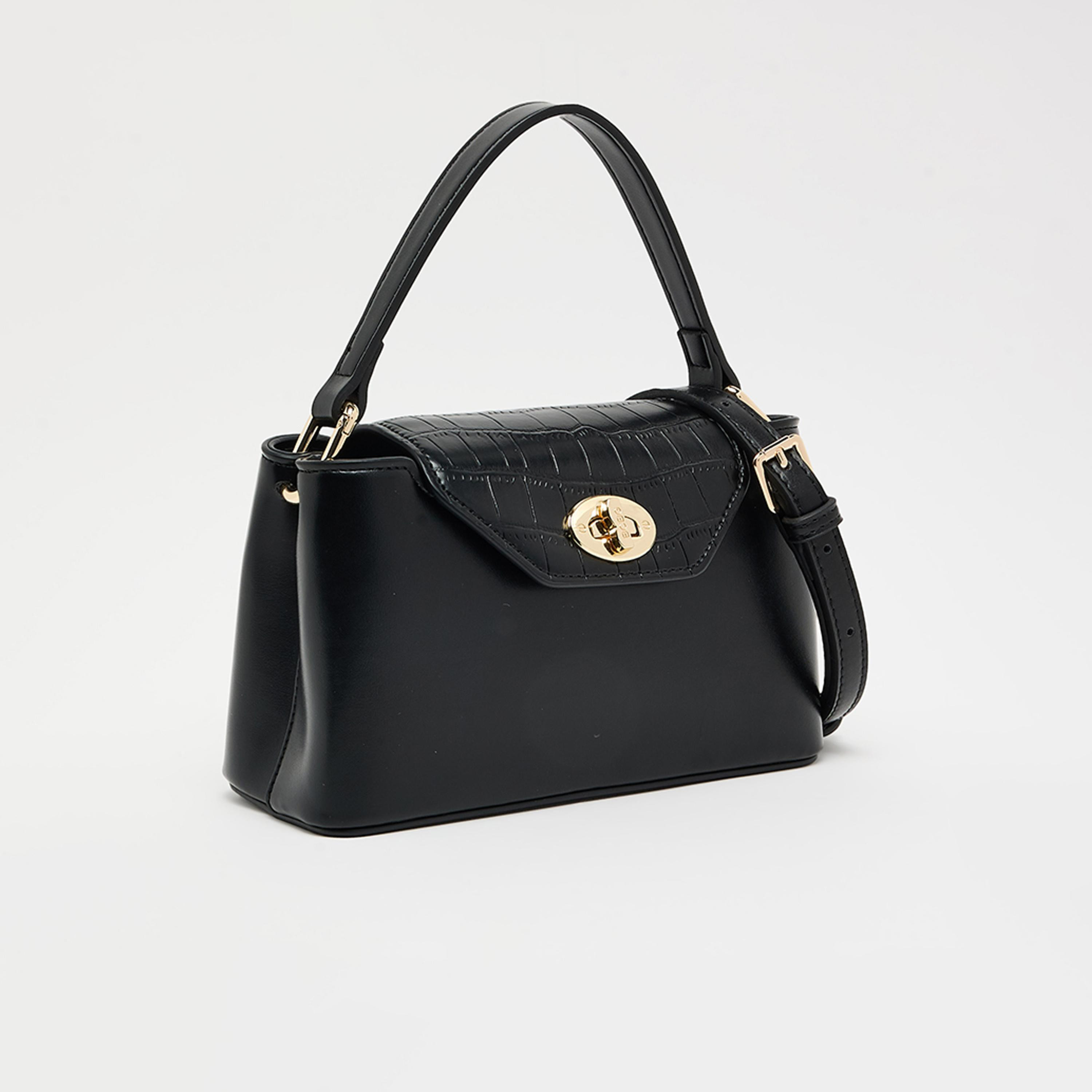 BCBG Textured Top Handle Shoulder Bag with Twist Lock Closure and Adjustable Strap | 23 X 13 X 9 CM-women-bagsandwallets-handbags-image-3