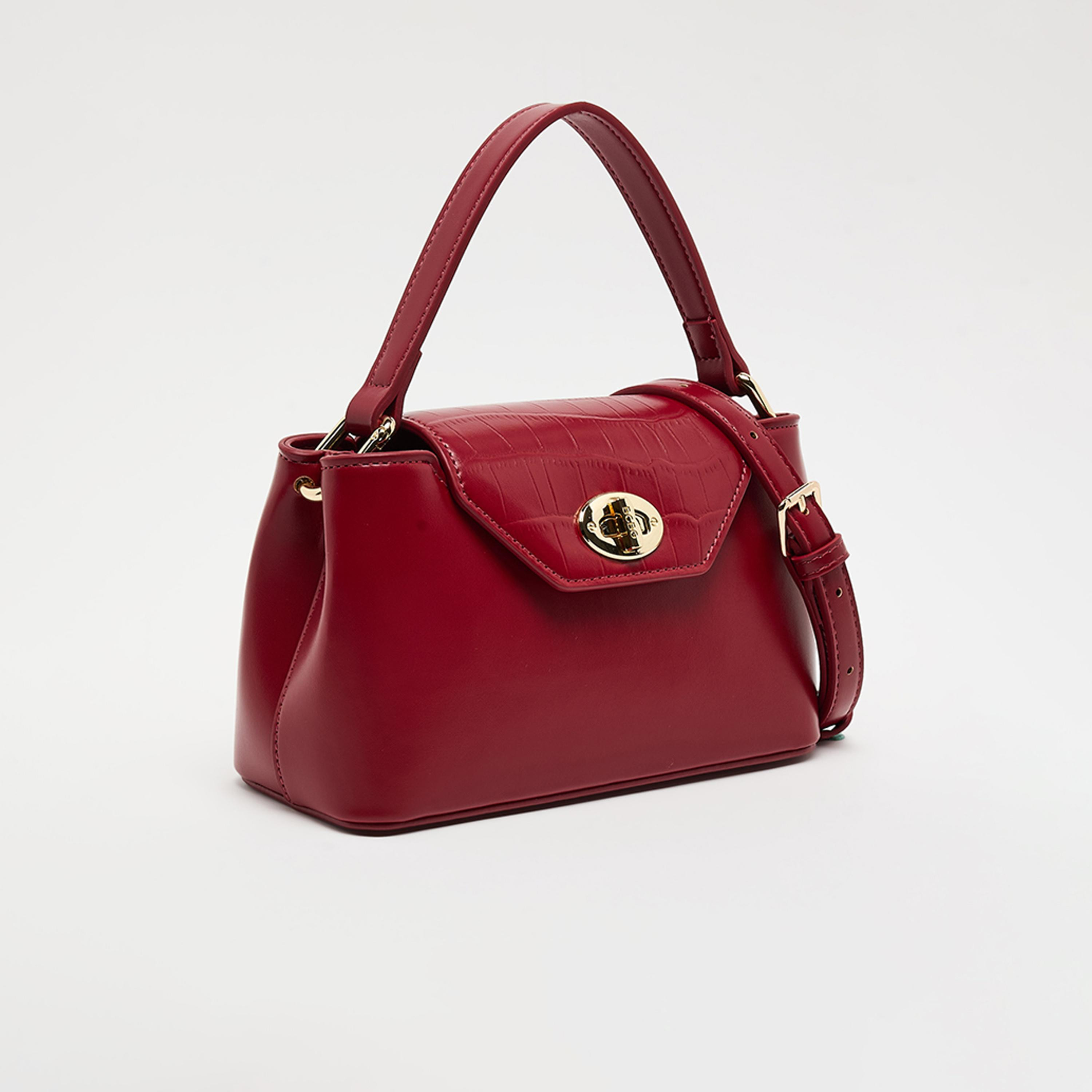 BCBG Textured Top Handle Shoulder Bag with Twist Lock Closure and Adjustable Strap | 23 X 13 X 9 CM-women-bagsandwallets-handbags-image-3