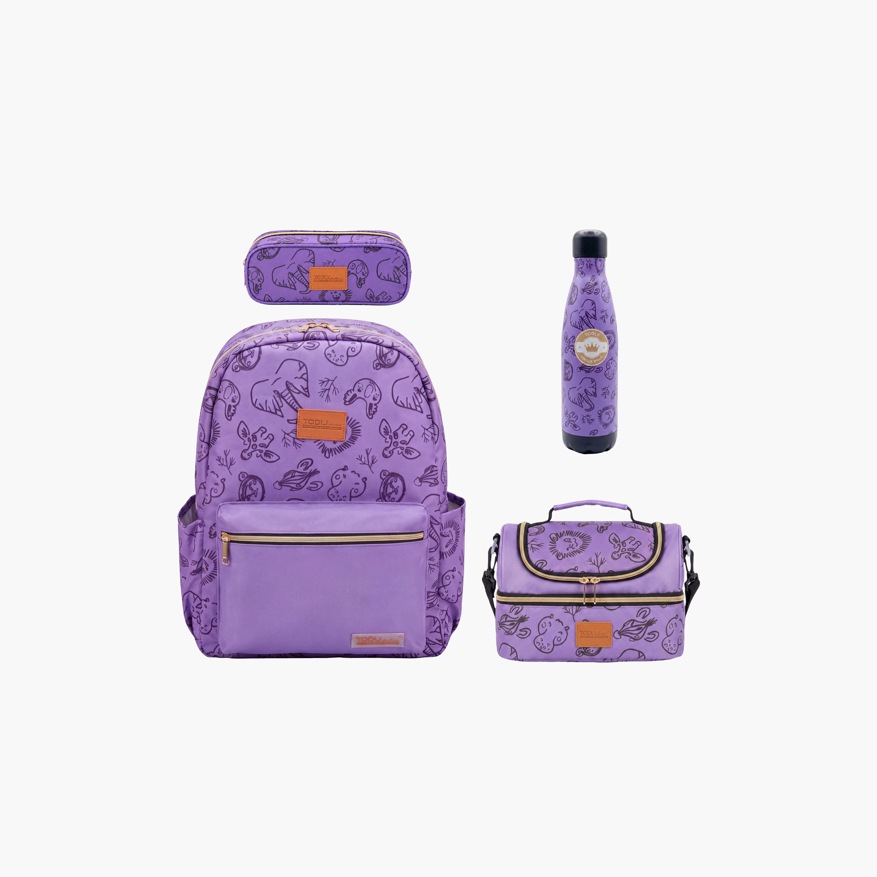 Tooly Fashion 4-Piece School Backpack Set with Pencil Case and Water Bottle - 17 Inch-school-bagsandbackpacks-backpacks-image-1