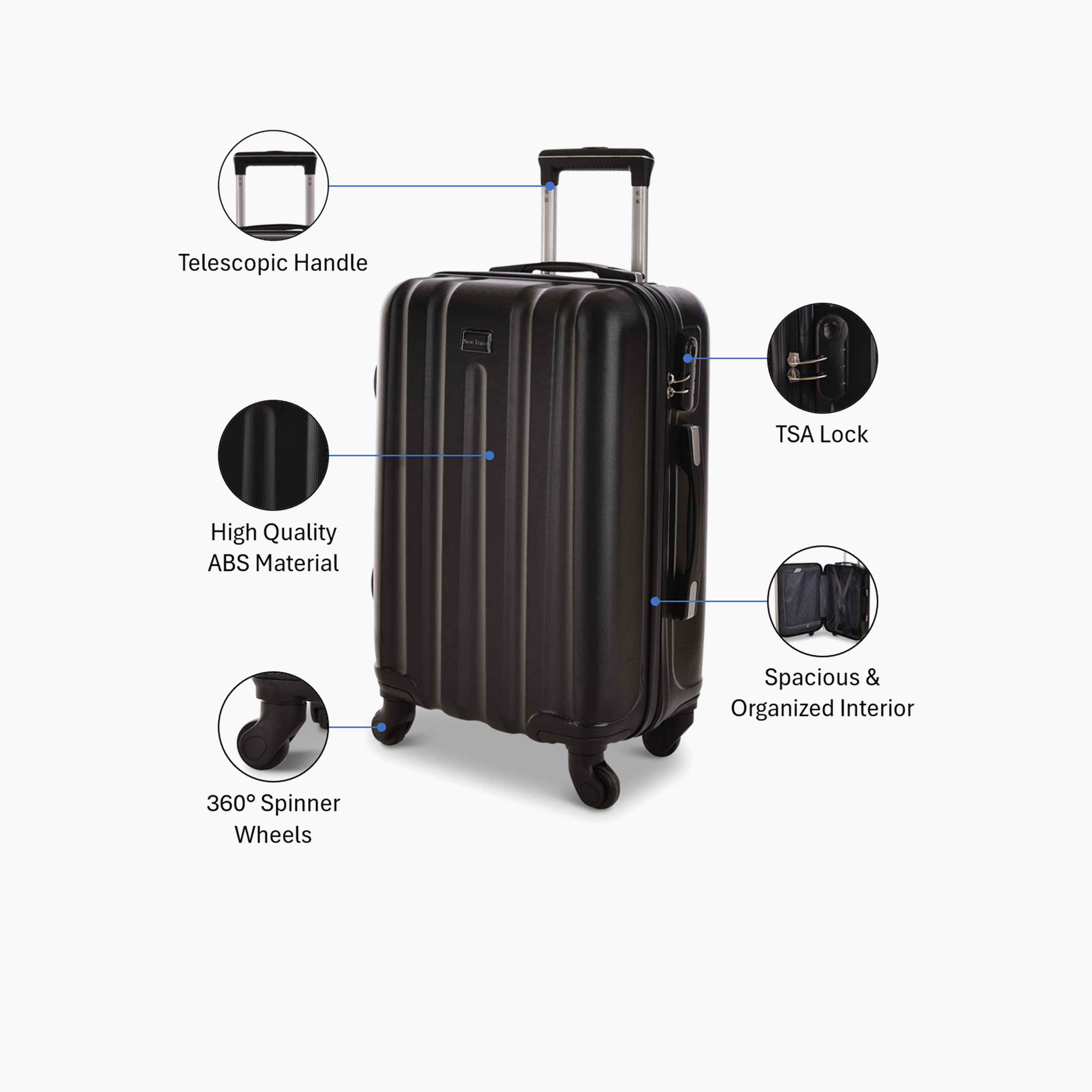 New Travel 50 CM Small Cabin ABS Hard-Sided 4-Wheeler Spinner Trolley Bag with Combination Lock-travel-luggagesandbags-luggage-image-3