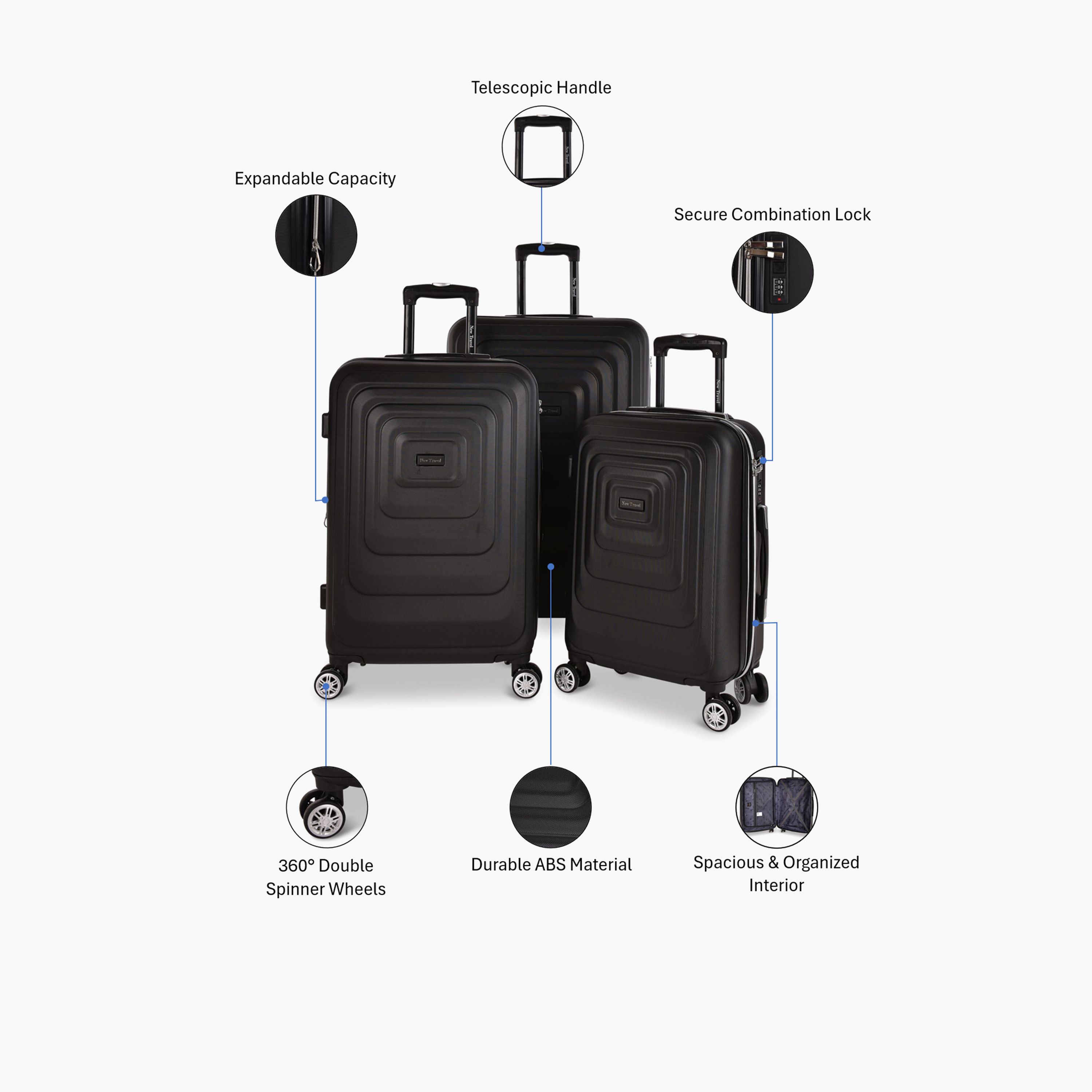 New Travel Set of 3 ABS Hard-Sided 4-Wheeler Spinner Trolley Bags with Combination Lock-travel-luggagesandbags-luggage-image-2