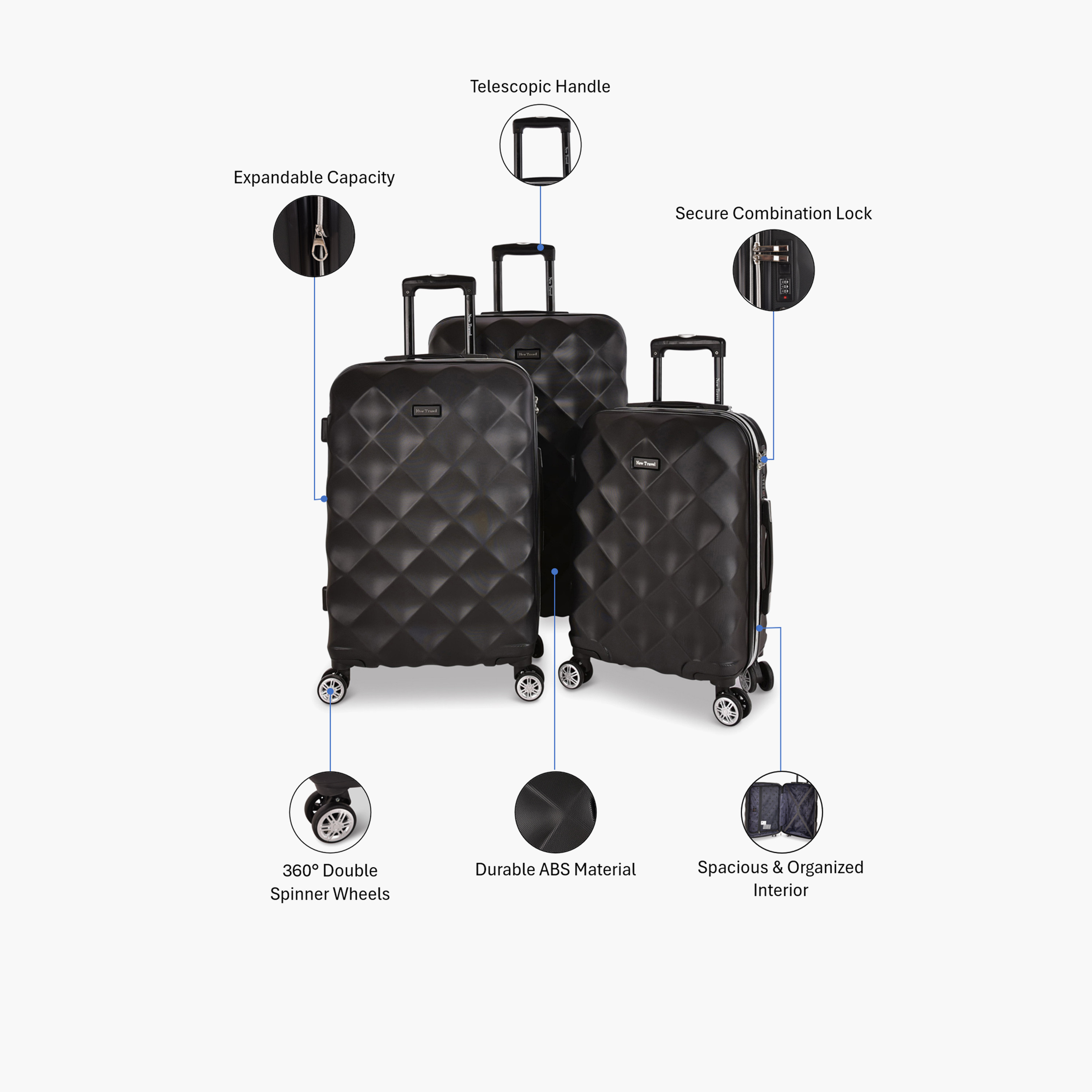 New Travel Set of 3 ABS Hard-Sided 4-Wheeler Spinner Trolley Bags with Combination Lock-travel-luggagesandbags-luggage-image-2