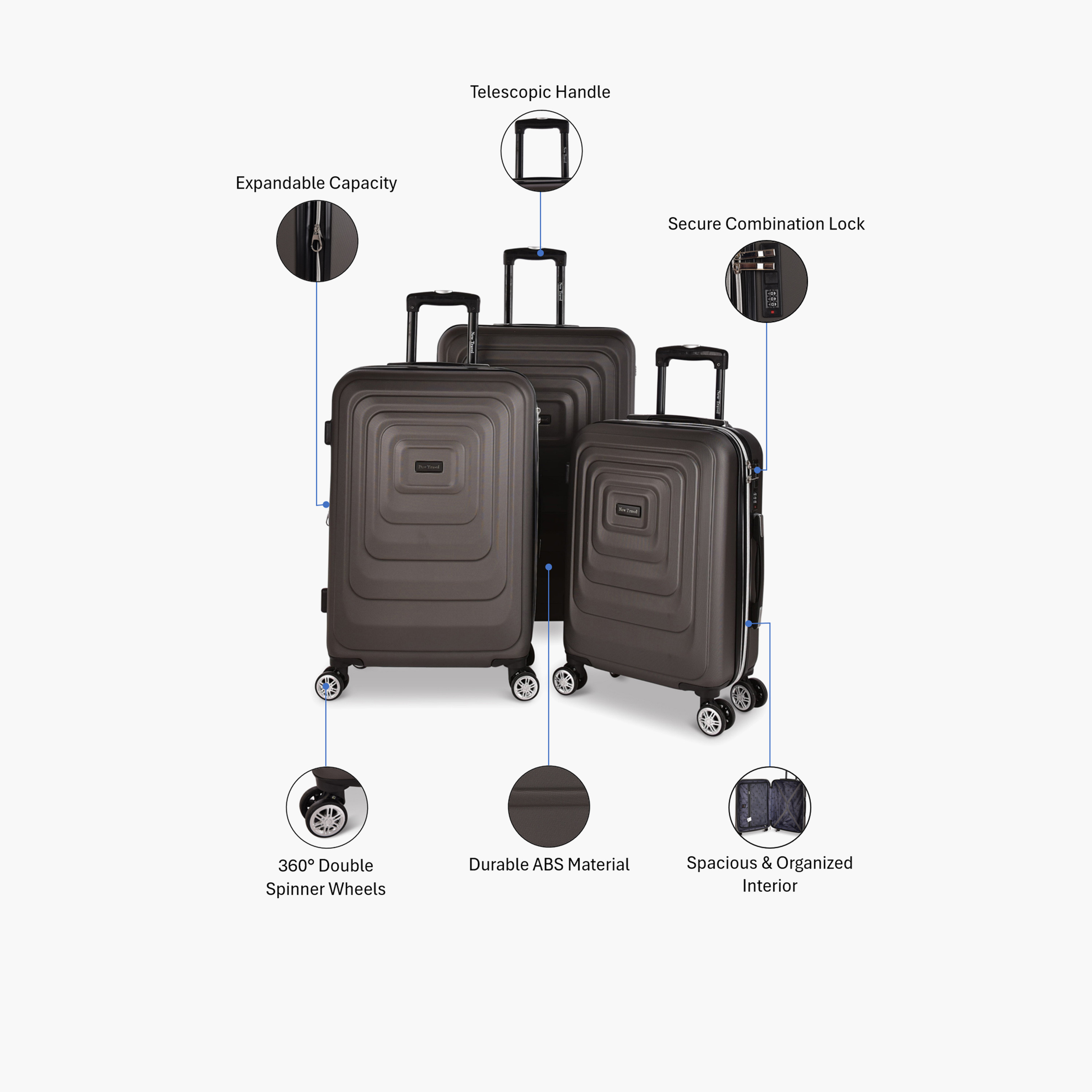 New Travel Set of 3 ABS Hard-Sided 4-Wheeler Spinner Trolley Bags with Combination Lock-travel-luggagesandbags-luggage-image-2