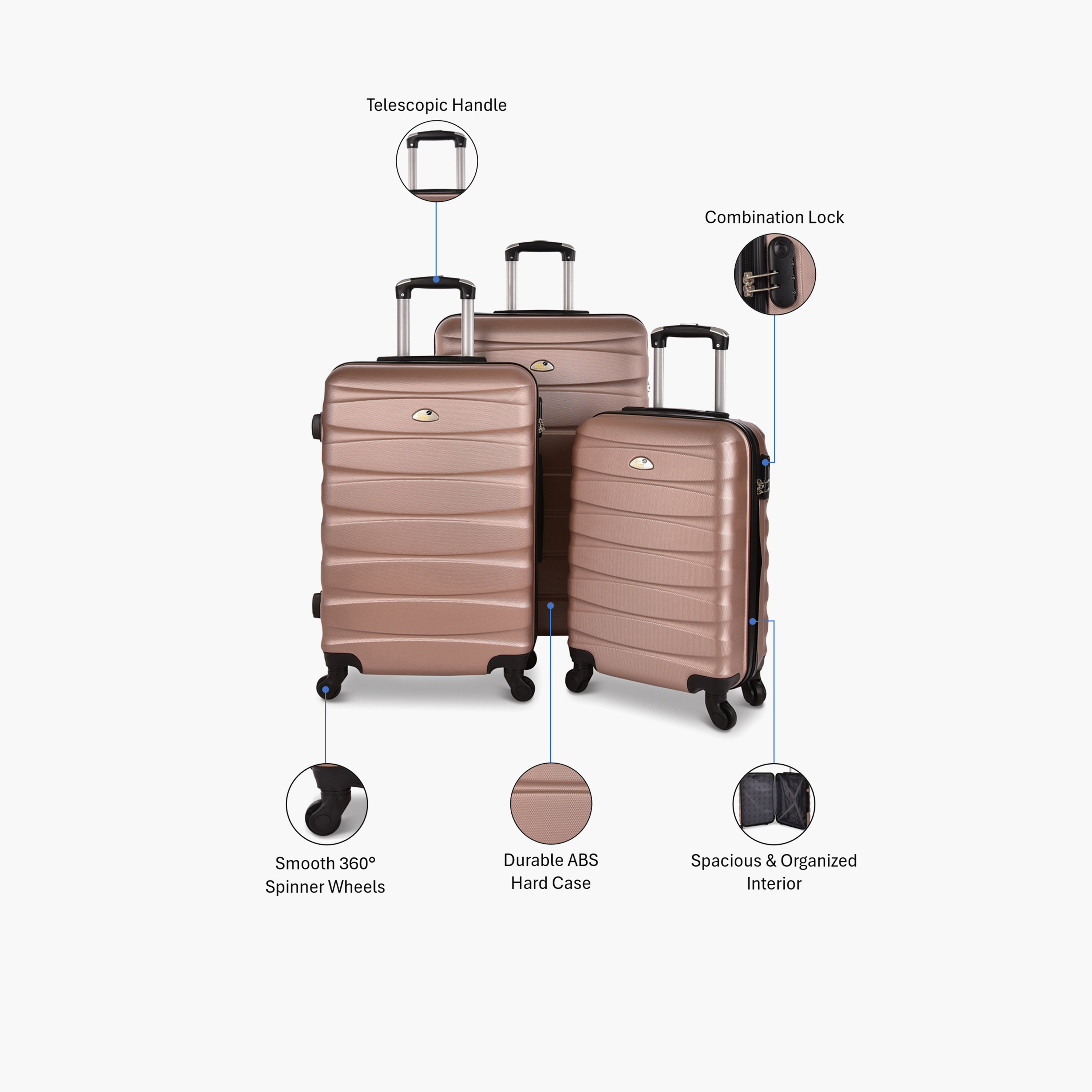 New Travel Set of 3 ABS Hard-Sided 4-Wheeler Spinner Trolley Bags with Combination Lock-travel-luggagesandbags-luggage-image-2