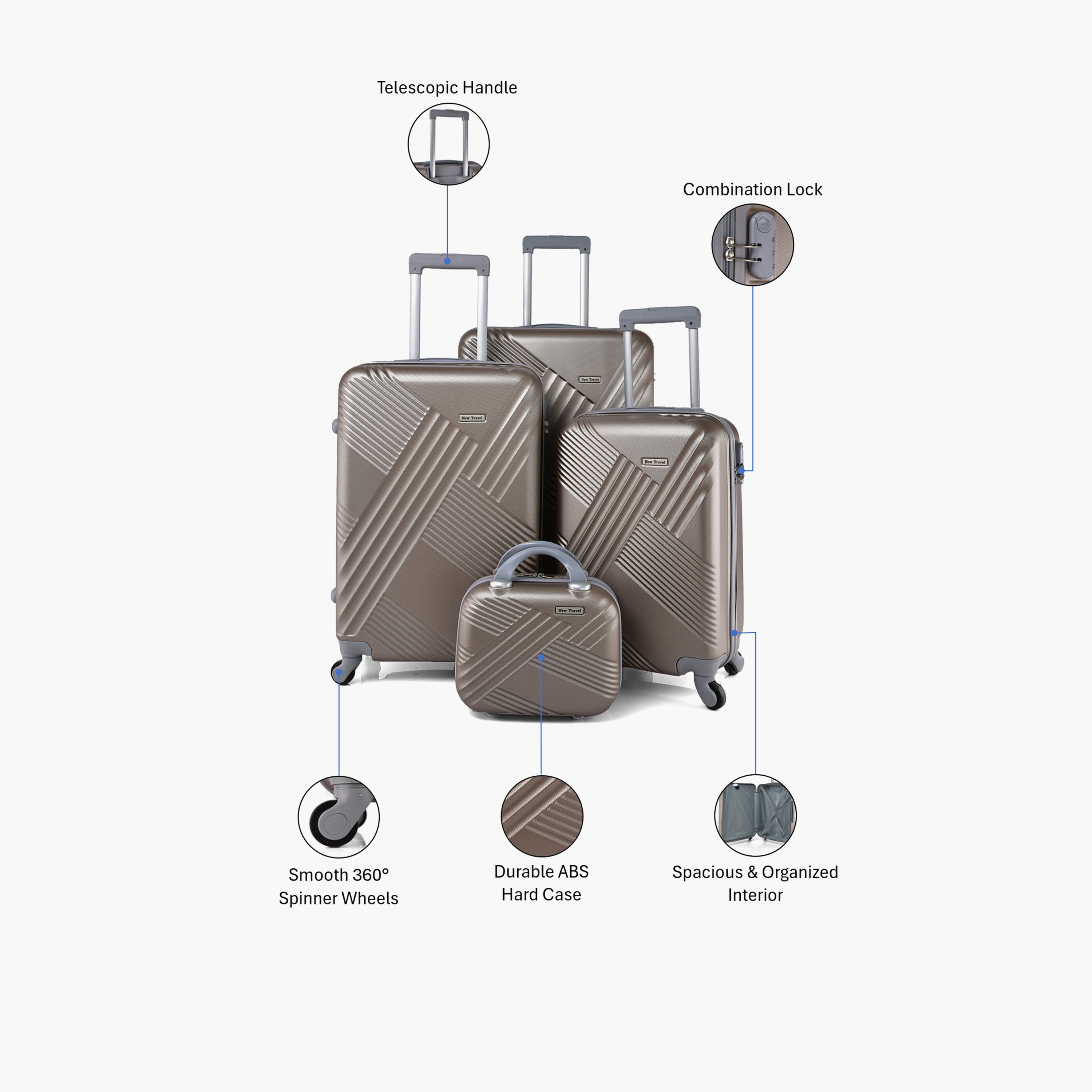 New Travel Set of 4 ABS Hard-Sided 4-Wheeler Spinner Trolley Bags with Combination Lock-travel-luggagesandbags-luggage-image-2