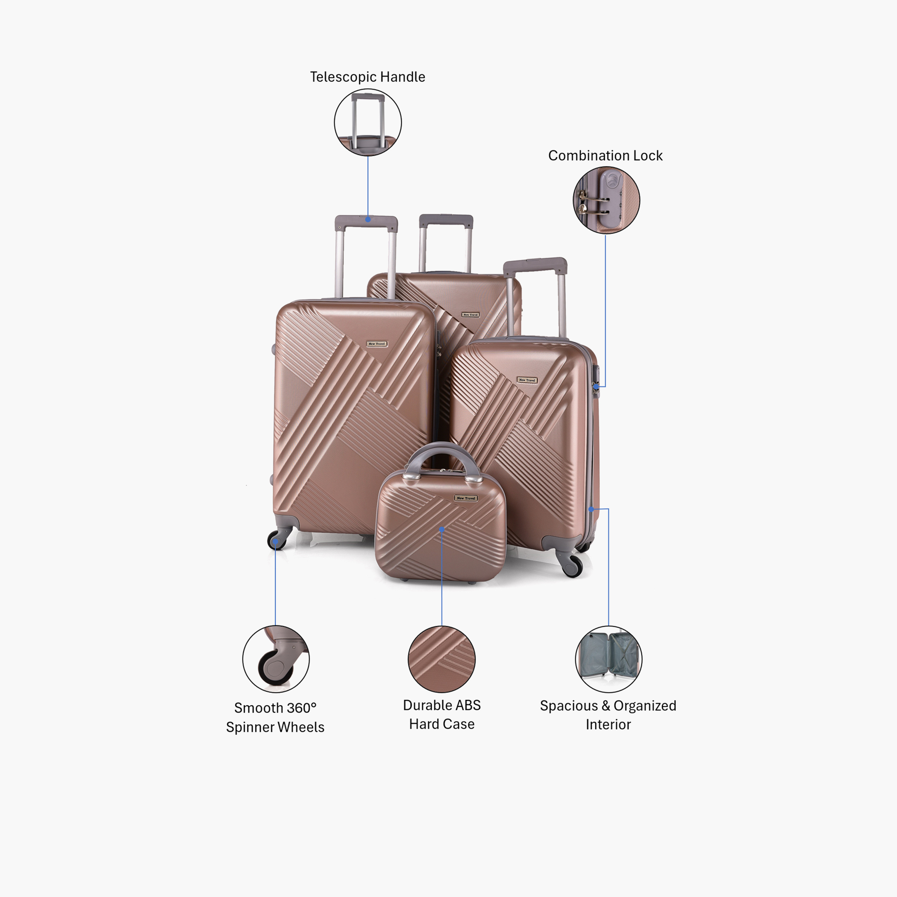 New Travel Set of 4 ABS Hard-Sided 4-Wheeler Spinner Trolley Bags with Combination Lock-travel-luggagesandbags-luggage-image-2
