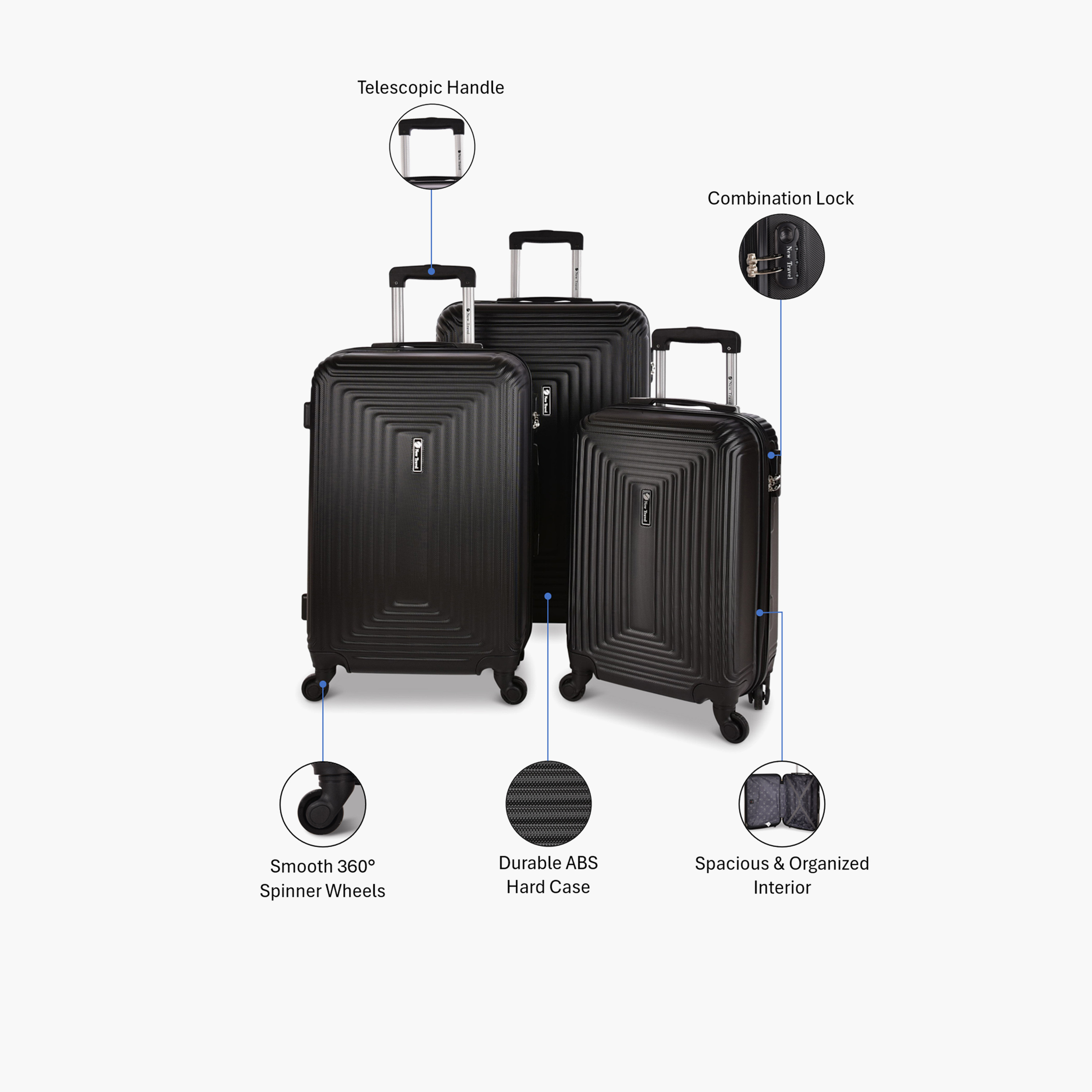 New Travel Set of 3 ABS Hard-Sided 4-Wheeler Spinner Trolley Bags with Combination Lock-travel-luggagesandbags-luggage-image-2