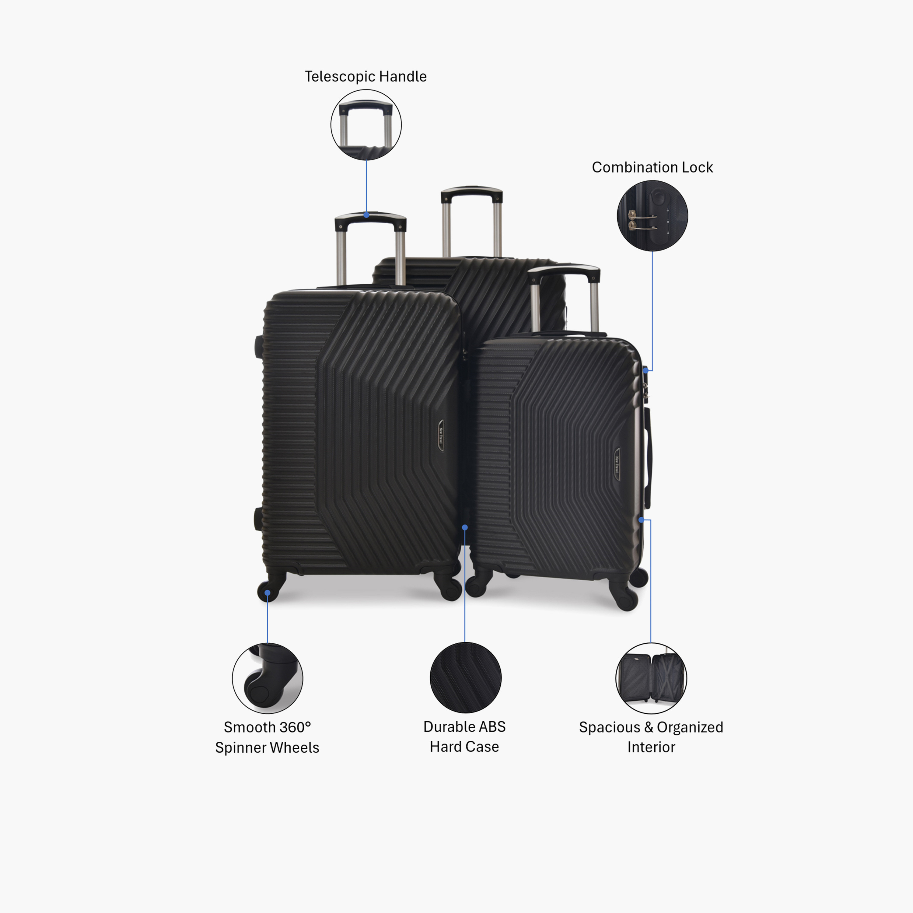 New Travel Set of 3 ABS Hard-Sided 4-Wheeler Spinner Trolley Bags with Combination Lock-travel-luggagesandbags-luggage-image-2