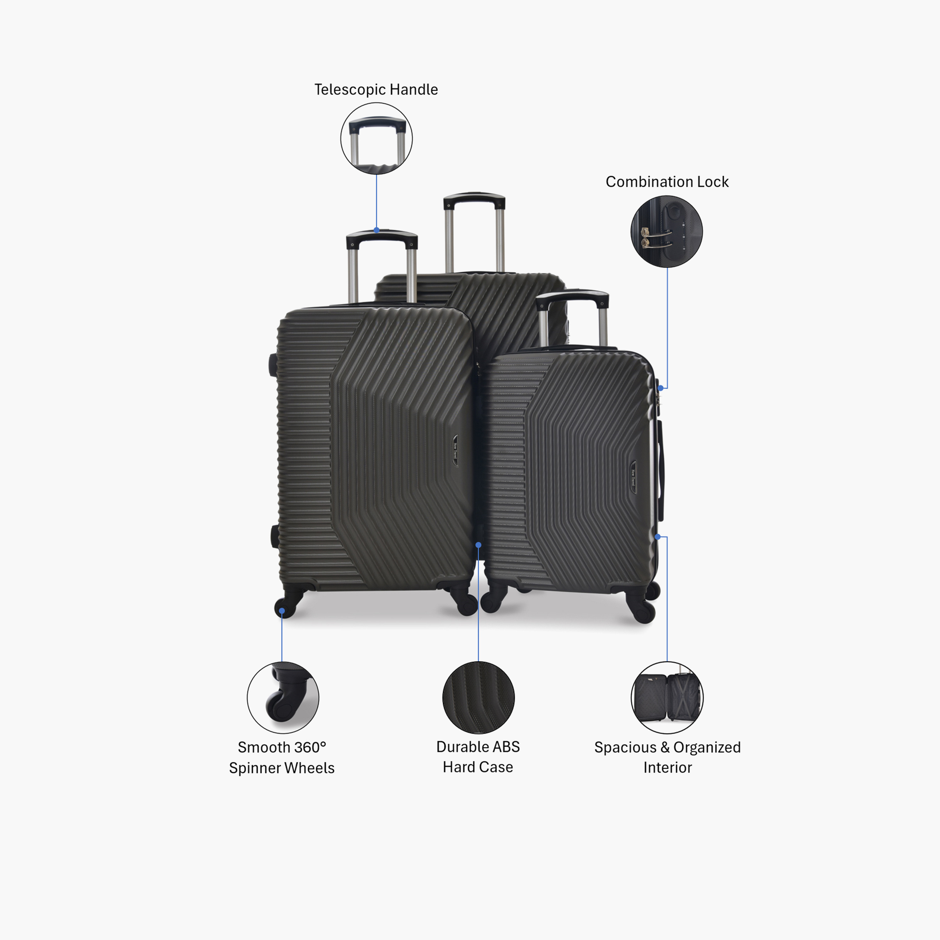 New Travel Set of 3 ABS Hard-Sided 4-Wheeler Spinner Trolley Bags with Combination Lock-travel-luggagesandbags-luggage-image-2