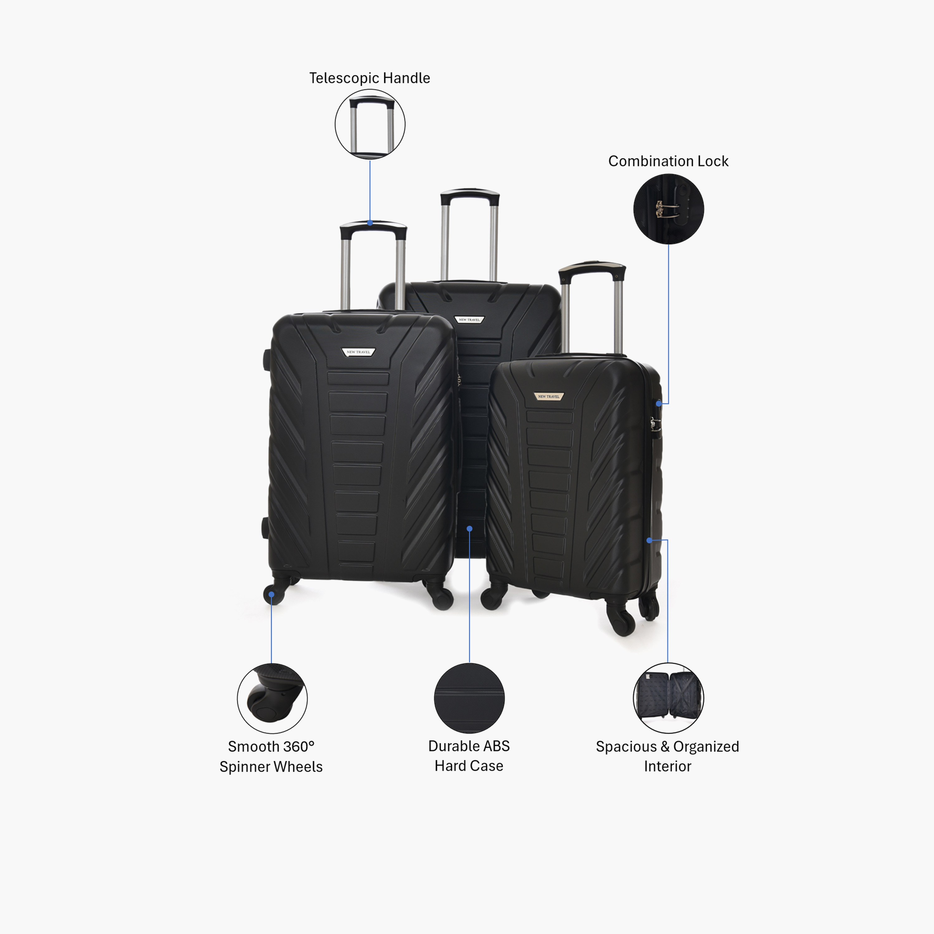 New Travel Set of 3 ABS Hard-Sided 4-Wheeler Spinner Trolley Bags with Combination Lock-travel-luggagesandbags-luggage-image-2