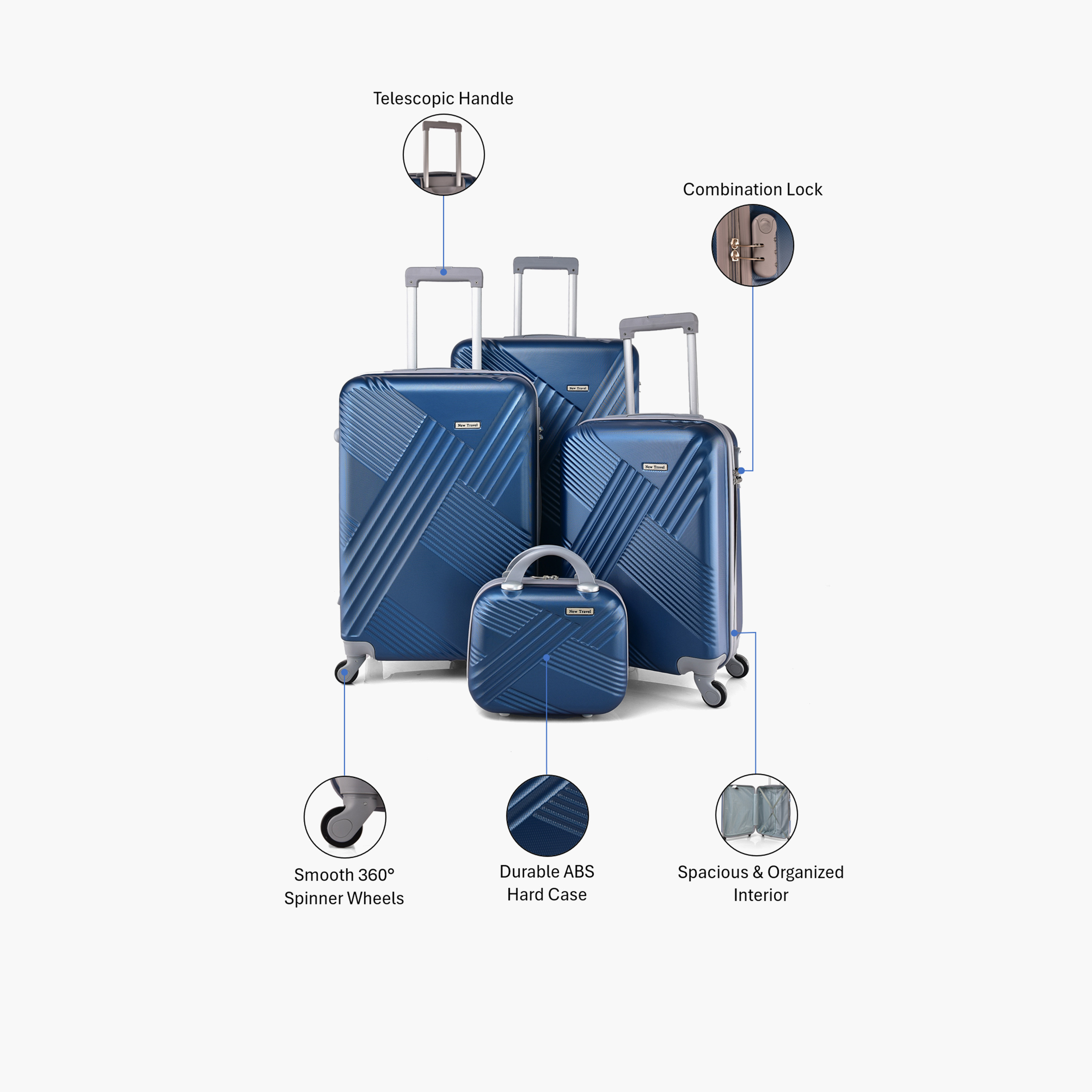 New Travel Set of 4 ABS Hard-Sided 4-Wheeler Spinner Trolley Bags with Combination Lock-travel-luggagesandbags-luggage-image-12