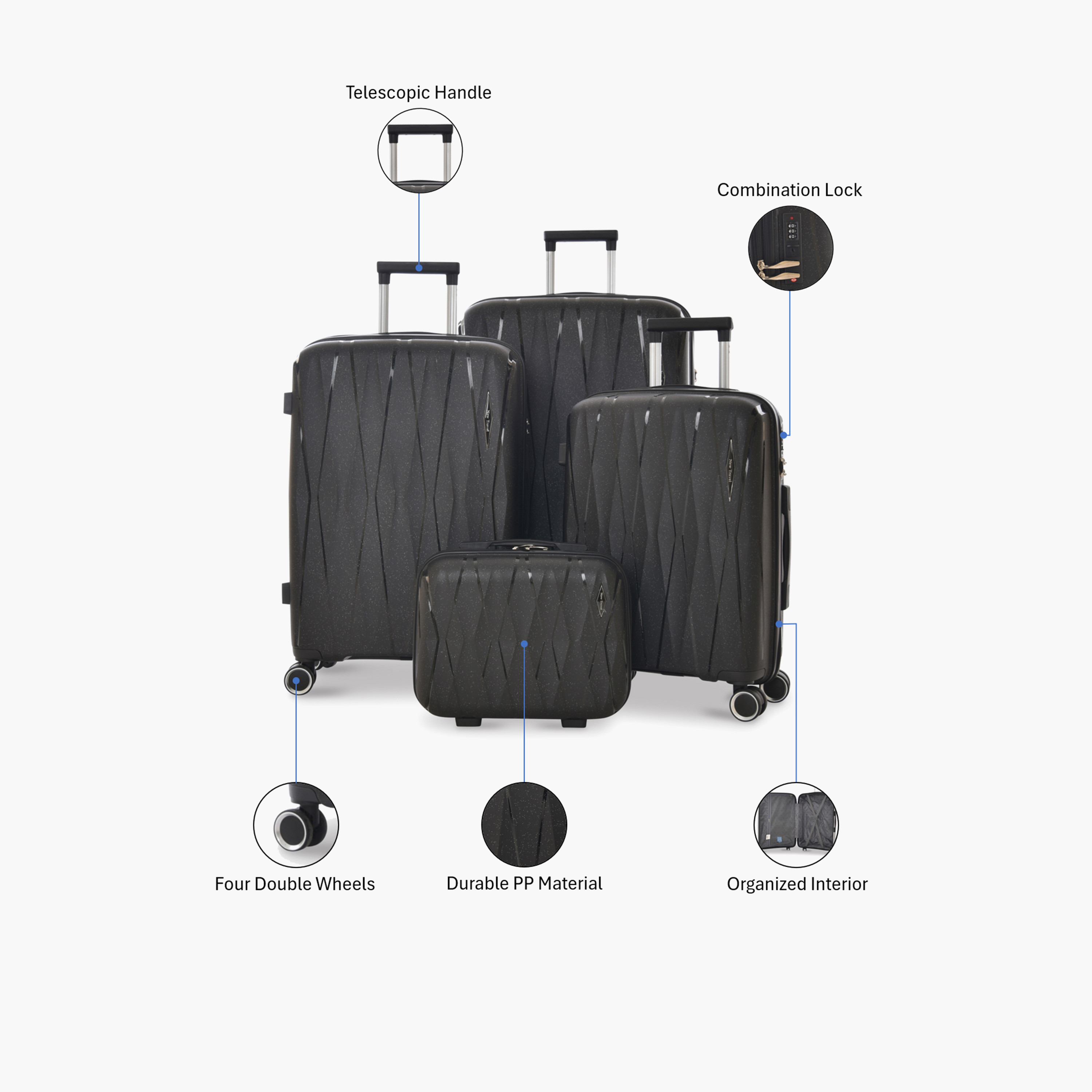 ني ترافل - طقم شنط سفر 4 قطع جوانب بولي بروبيلين صلبة  أربع عجلات دوارة وقفل برقم سري-travel-luggagesandbags-luggage-image-2