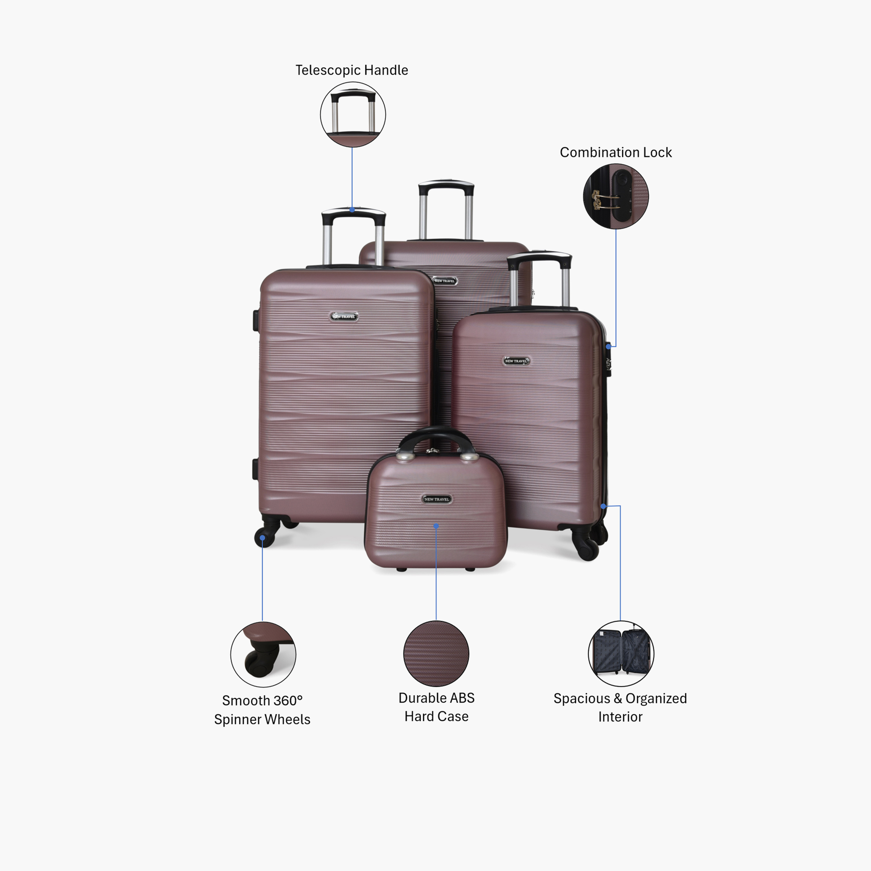 New Travel Set of 4 ABS Hard-Sided 4-Wheeler Spinner Trolley Bags with Combination Lock-travel-luggagesandbags-luggage-image-2