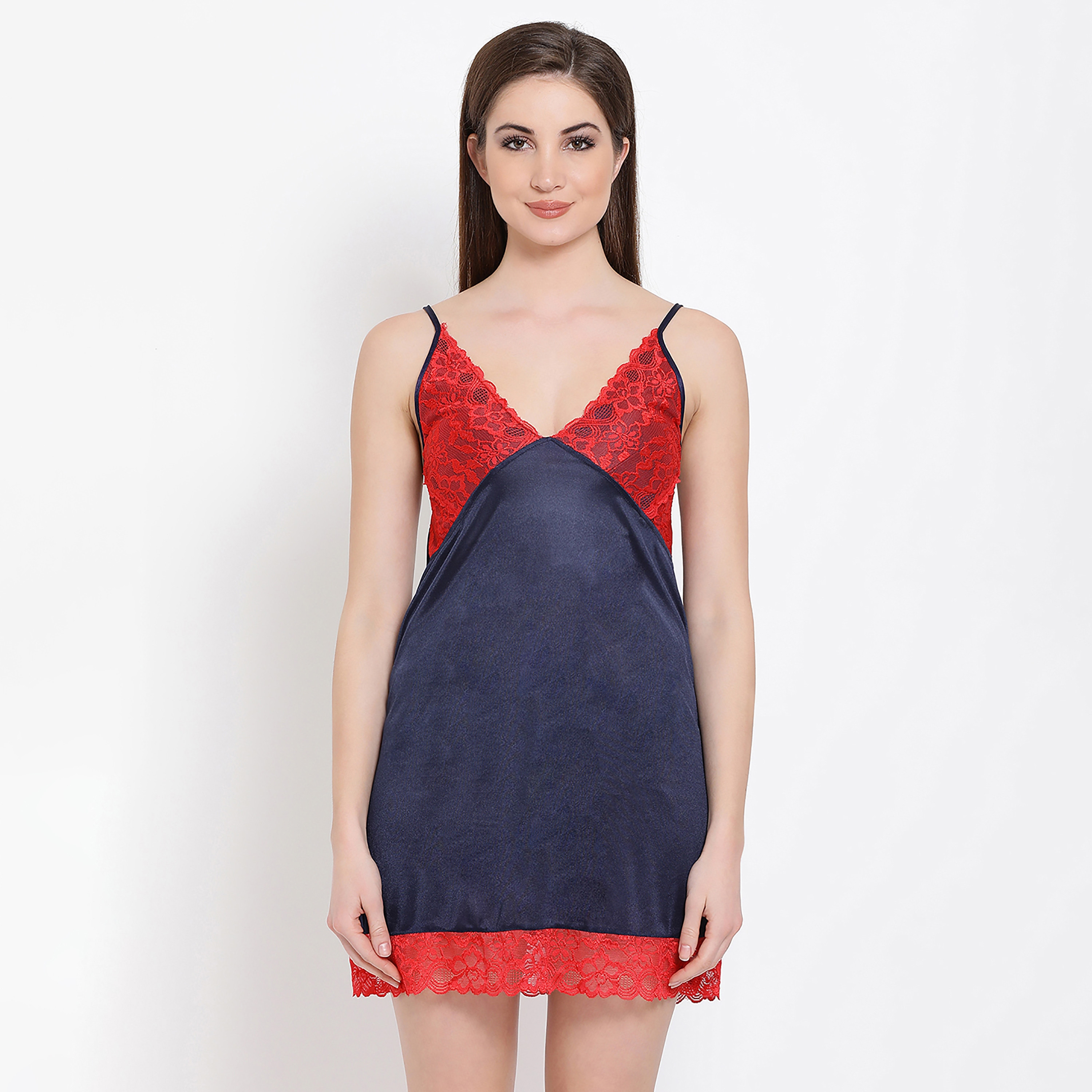 طقم قميص نوم قصير (نايتي) وروب من الساتان باللون الأزرق الكحلي للنساء من كلوفيا-women-clothing-nightwear-robes-image-3