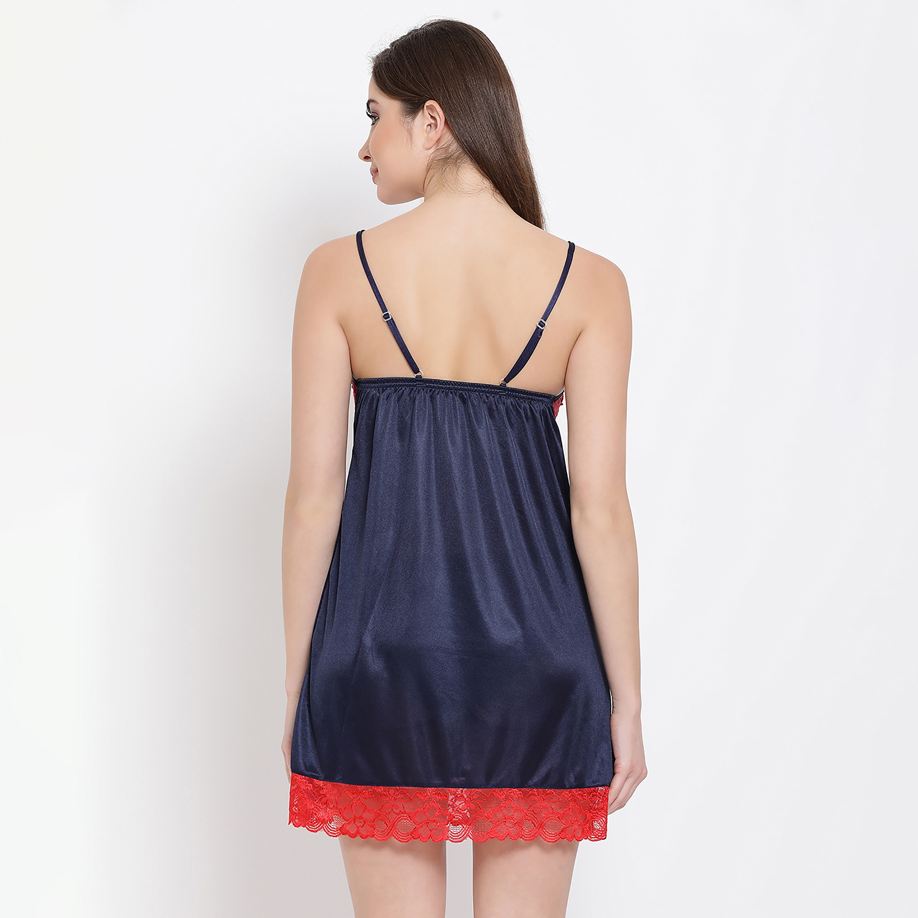 طقم قميص نوم قصير (نايتي) وروب من الساتان باللون الأزرق الكحلي للنساء من كلوفيا-women-clothing-nightwear-robes-image-4