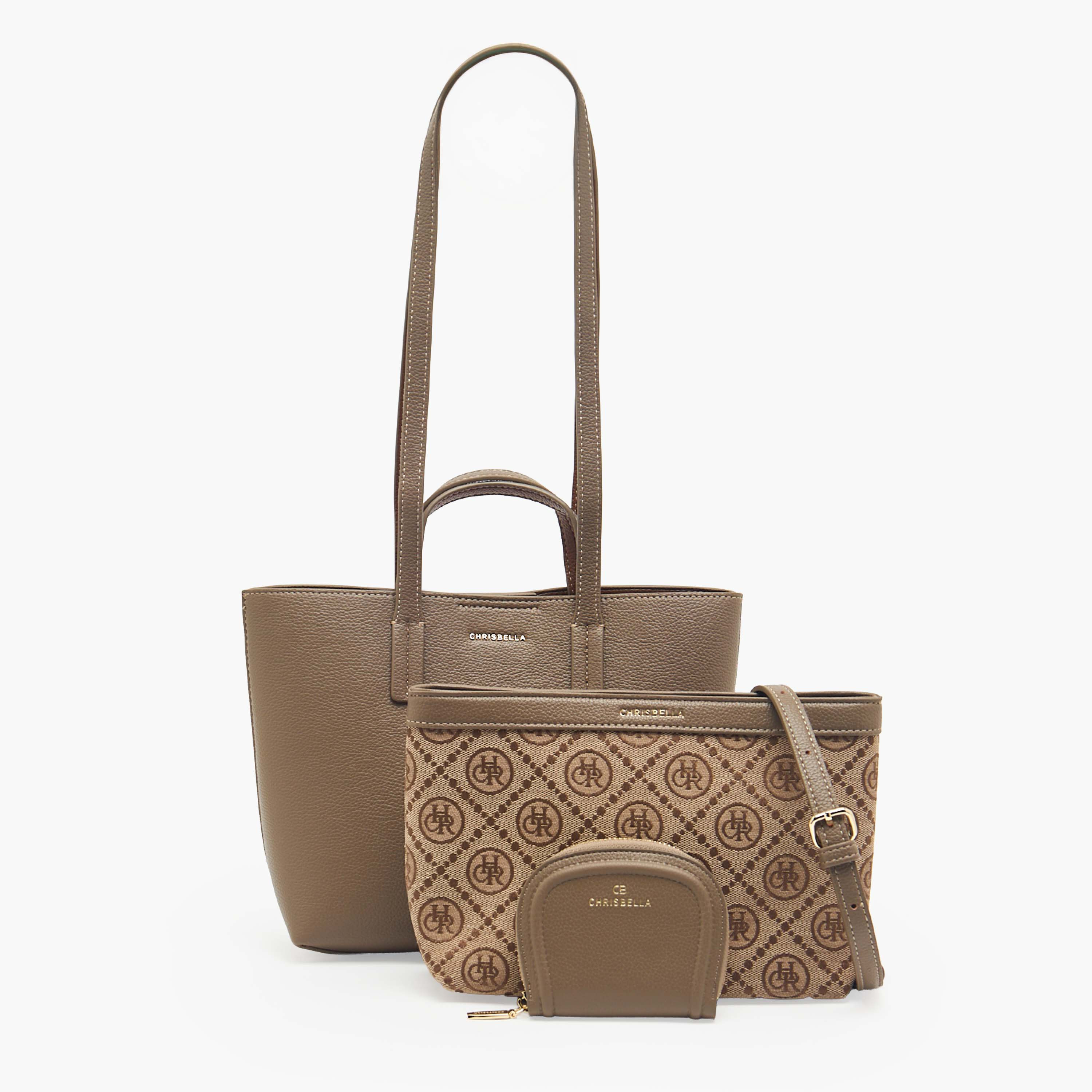 Chrisbella 3-Piece Textured Monogram Bag Set-women-bagsandwallets-handbags-image-1