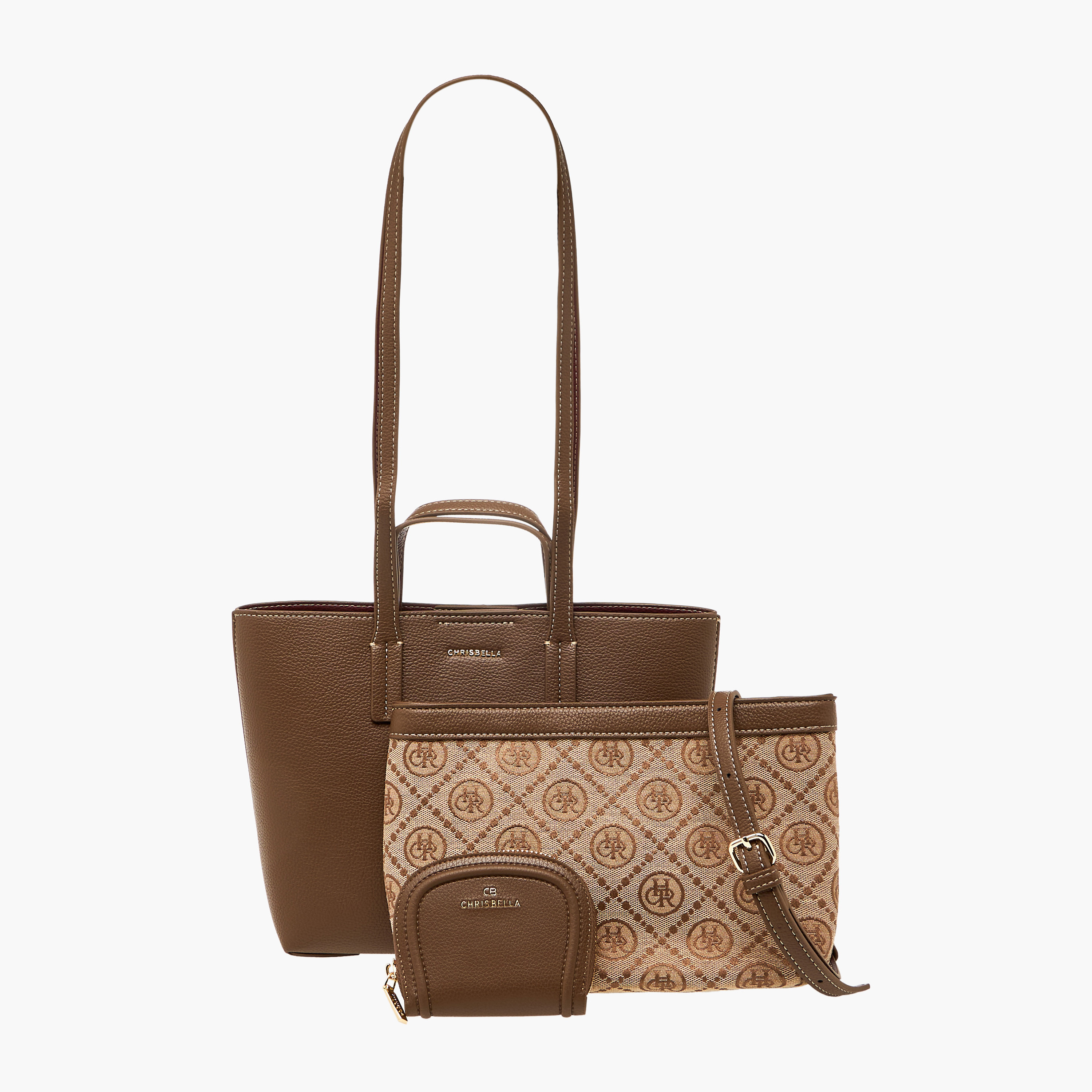 Chrisbella 3-Piece Textured Monogram Bag Set-women-bagsandwallets-handbags-image-1