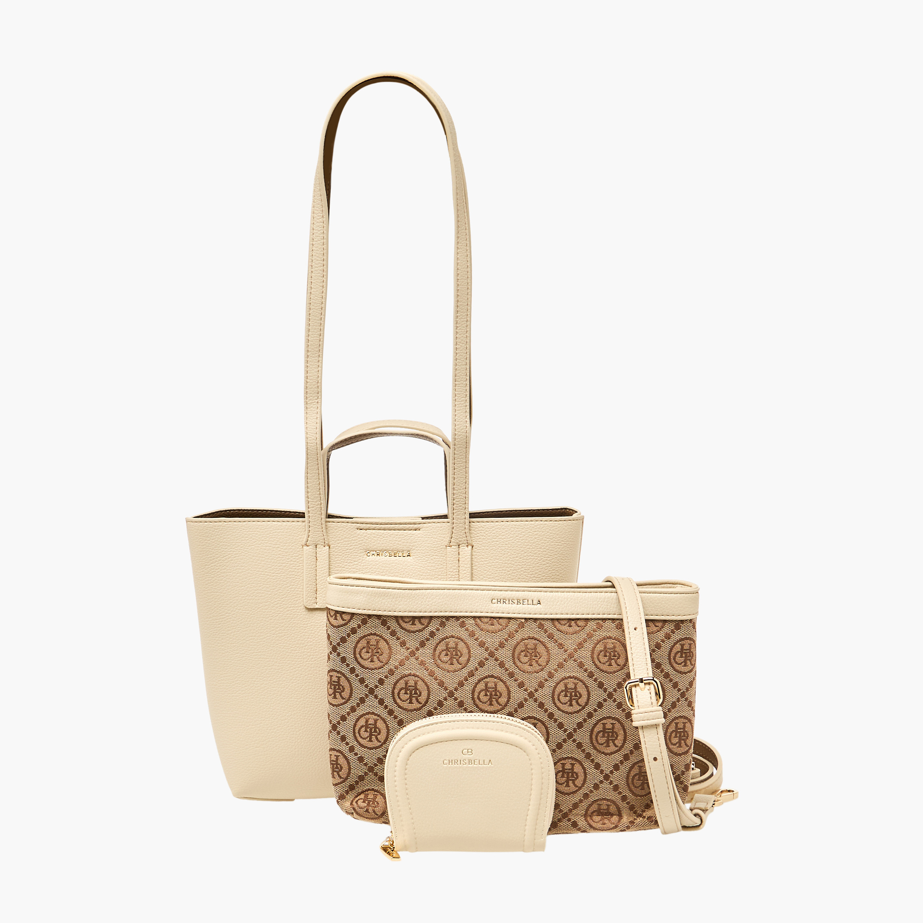 Chrisbella 3-Piece Textured Monogram Bag Set-women-bagsandwallets-handbags-image-1