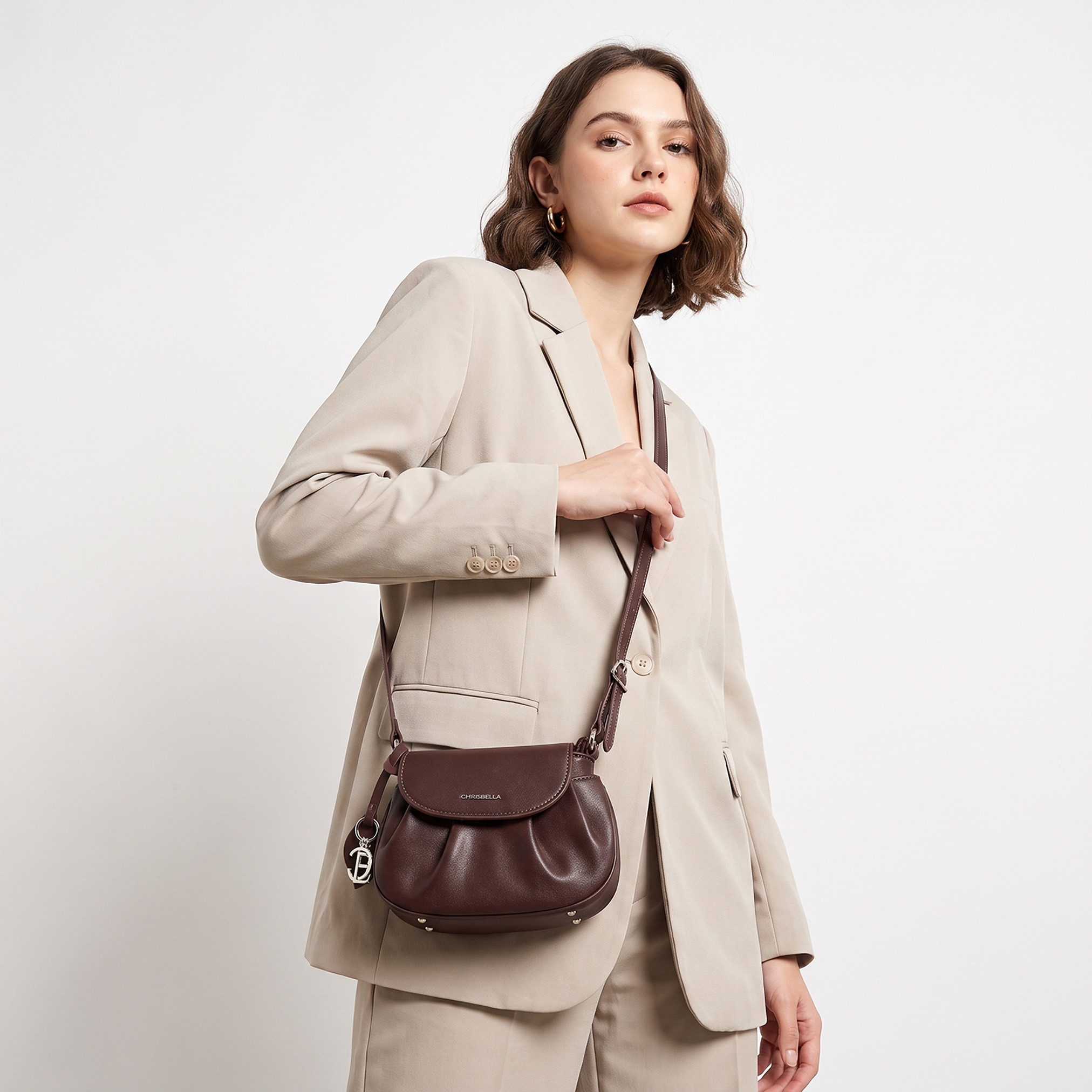 Chrisbella Pleated Shoulder Bag with Adjustable Strap-women-bagsandwallets-handbags-image-2