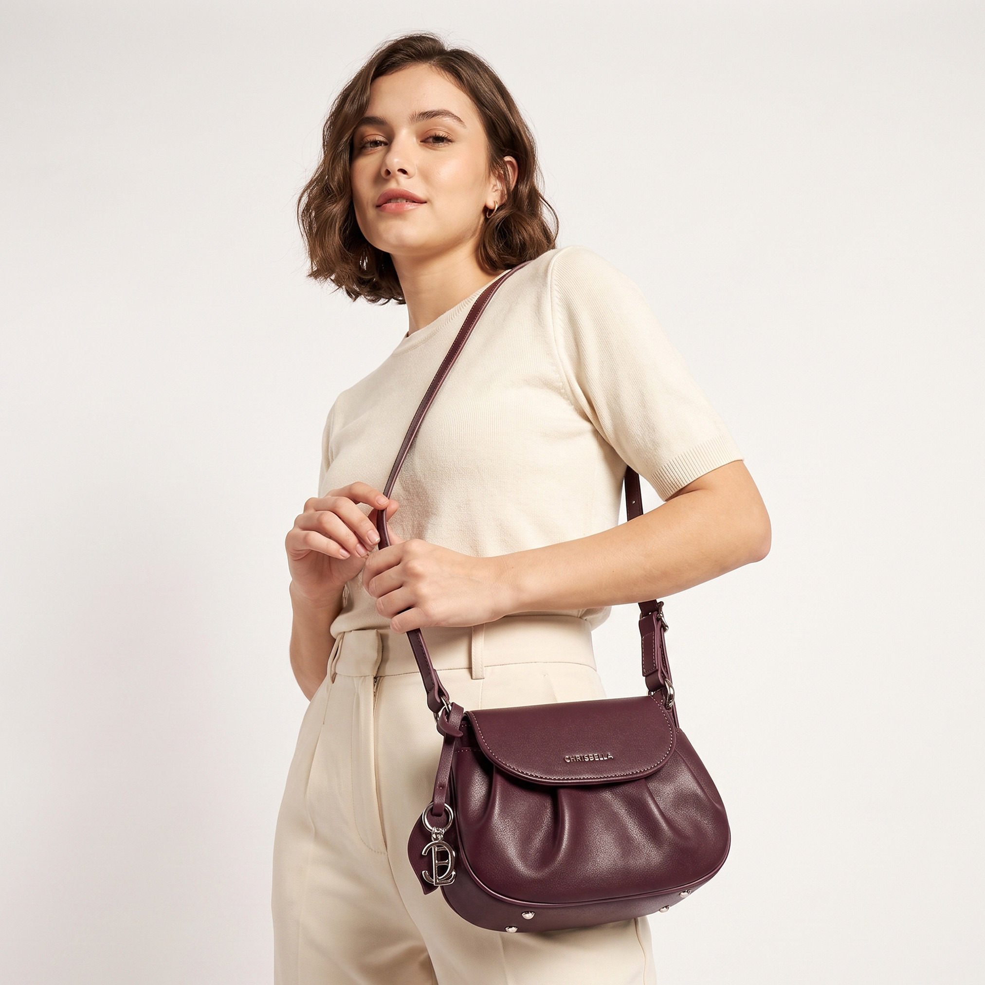 Chrisbella Pleated Shoulder Bag with Adjustable Strap-women-bagsandwallets-handbags-image-2
