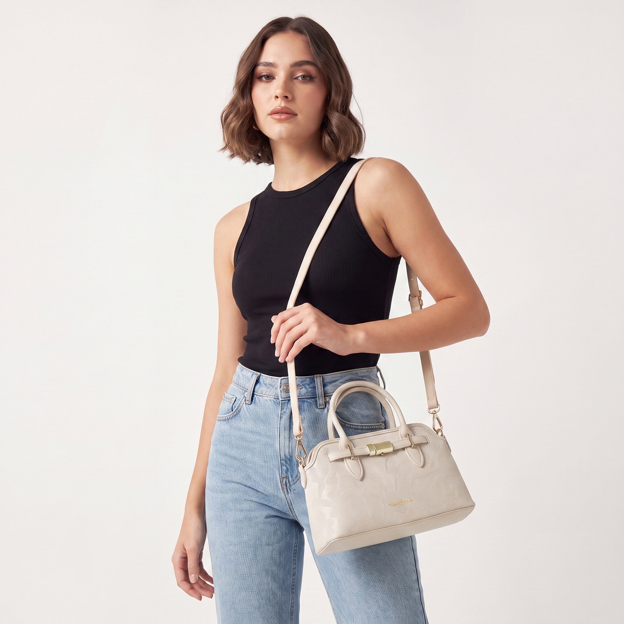 Chrisbella Textured Satchel Bag with Detachable Strap-women-bagsandwallets-handbags-image-2