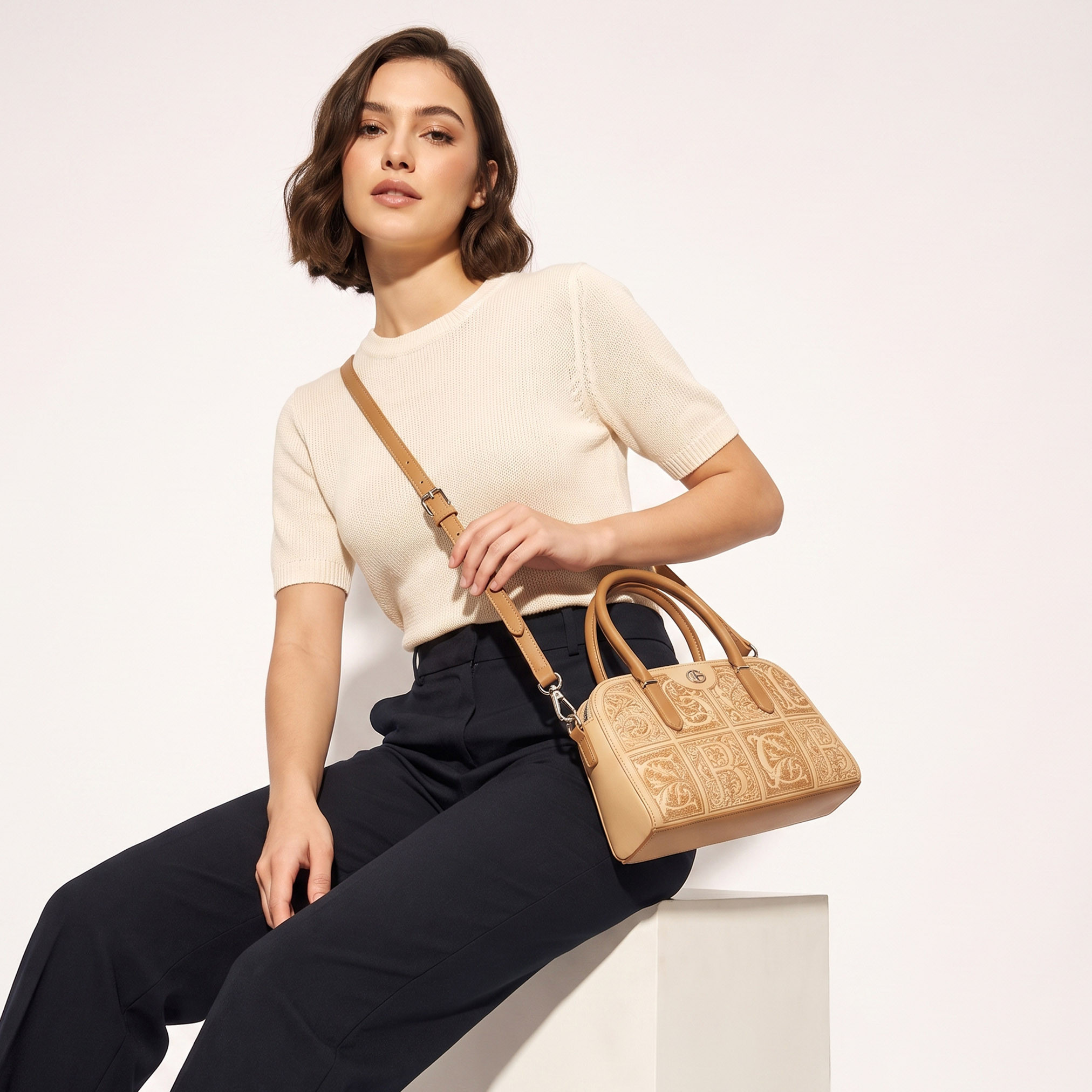Chrisbella Embossed Tote Bag with Detachable Strap-women-bagsandwallets-handbags-image-2