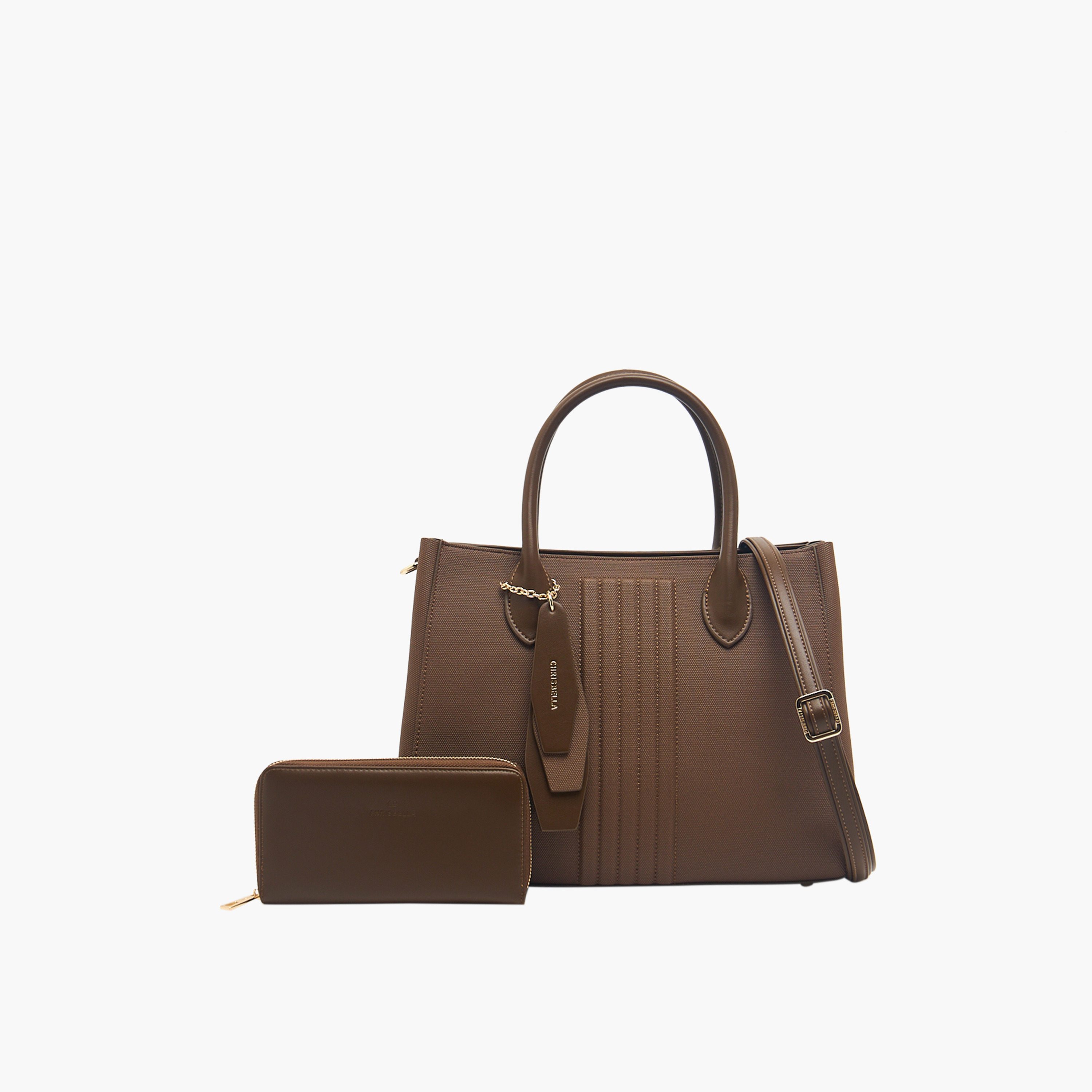 Chrisbella Textured Tote Bag with Zip Around Wallet-women-bagsandwallets-handbags-image-1