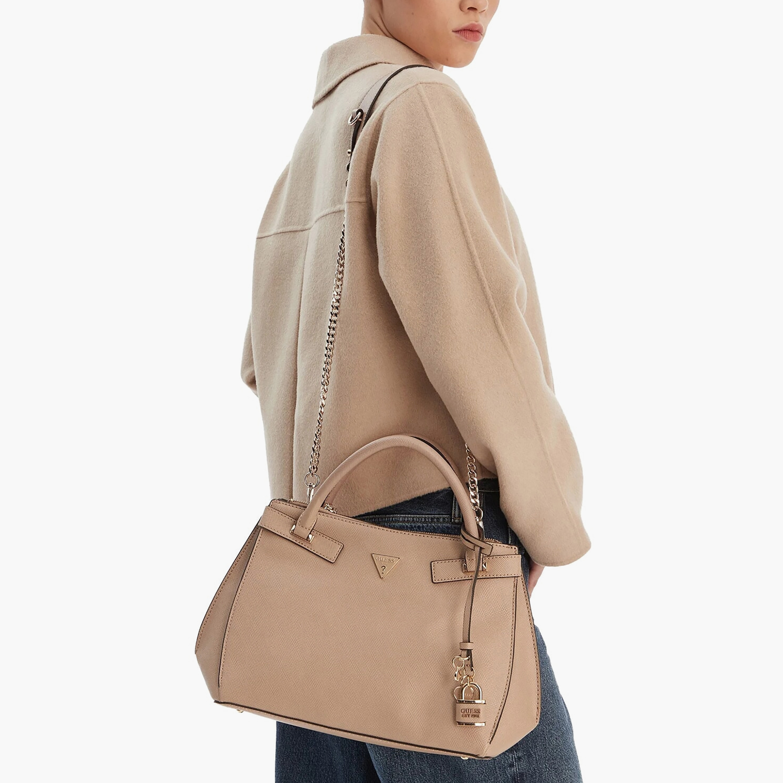 حقيبة كتف Guess Serenova سادة بمقبضين وسحاب إغلاق وحزام قابل للفصل-women-bagsandwallets-handbags-image-4