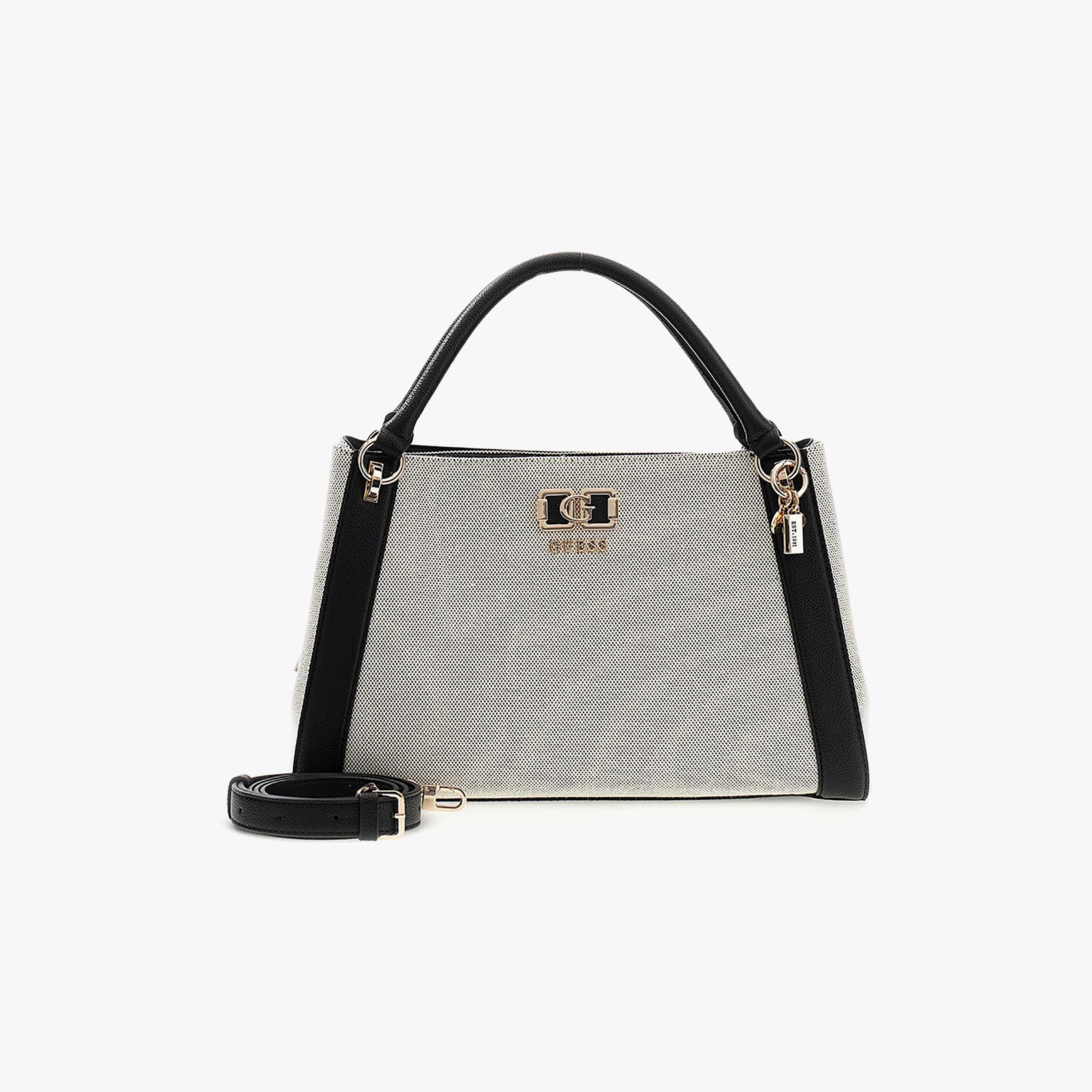 Guess Karnilla Textured Double Handle Satchel Bag with Magnetic Closure-women-bagsandwallets-handbags-image-1