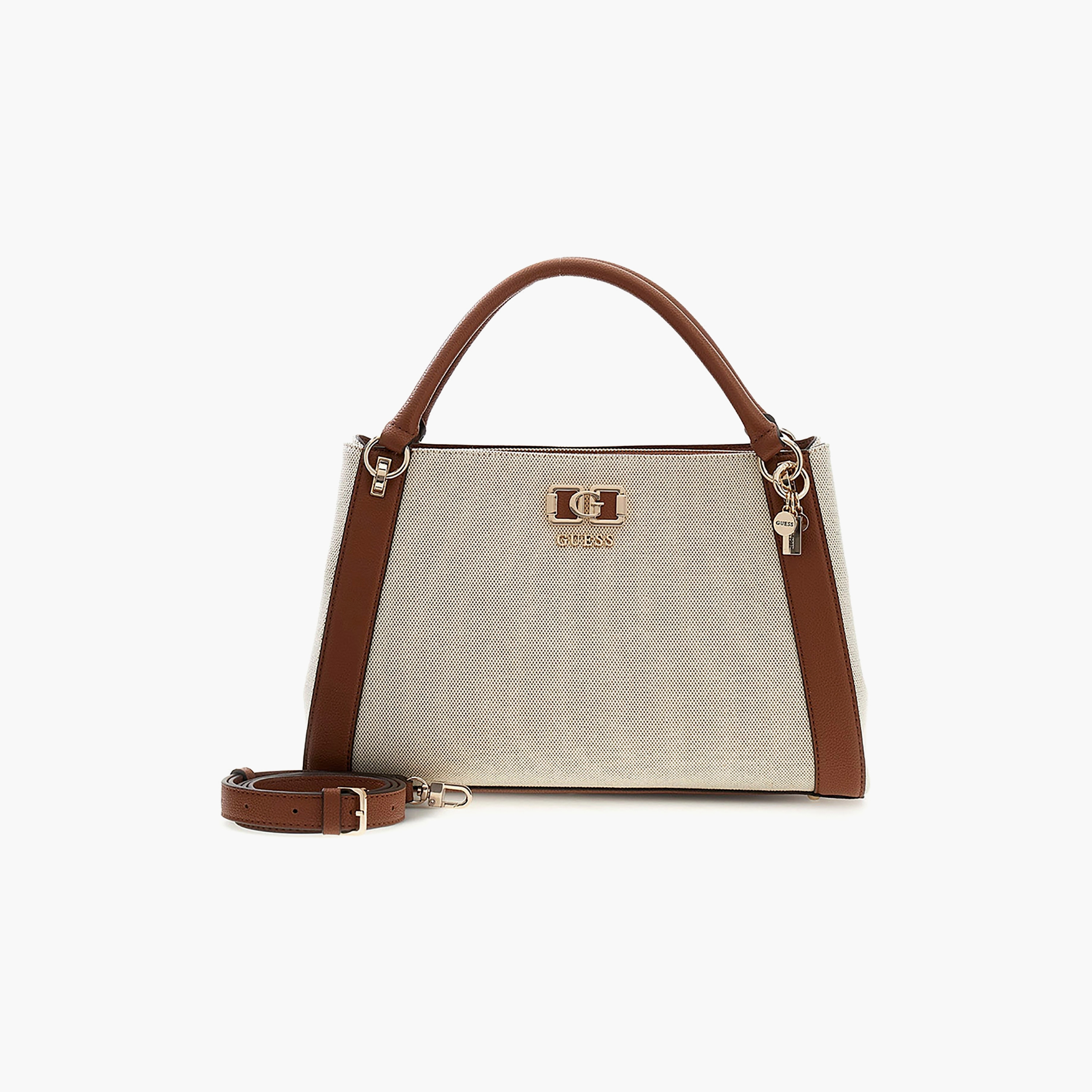 Guess Karnilla Textured Double Handle Satchel Bag with Magnetic Closure-women-bagsandwallets-handbags-image-1