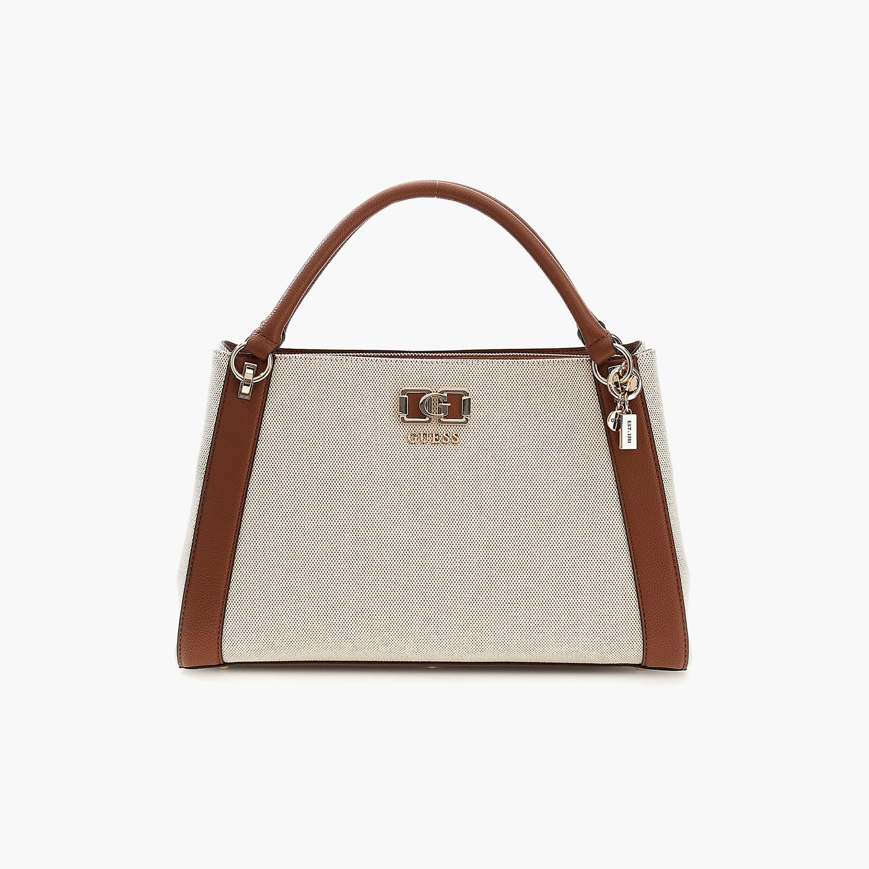 Guess Karnilla Textured Double Handle Satchel Bag with Magnetic Closure-women-bagsandwallets-handbags-image-4
