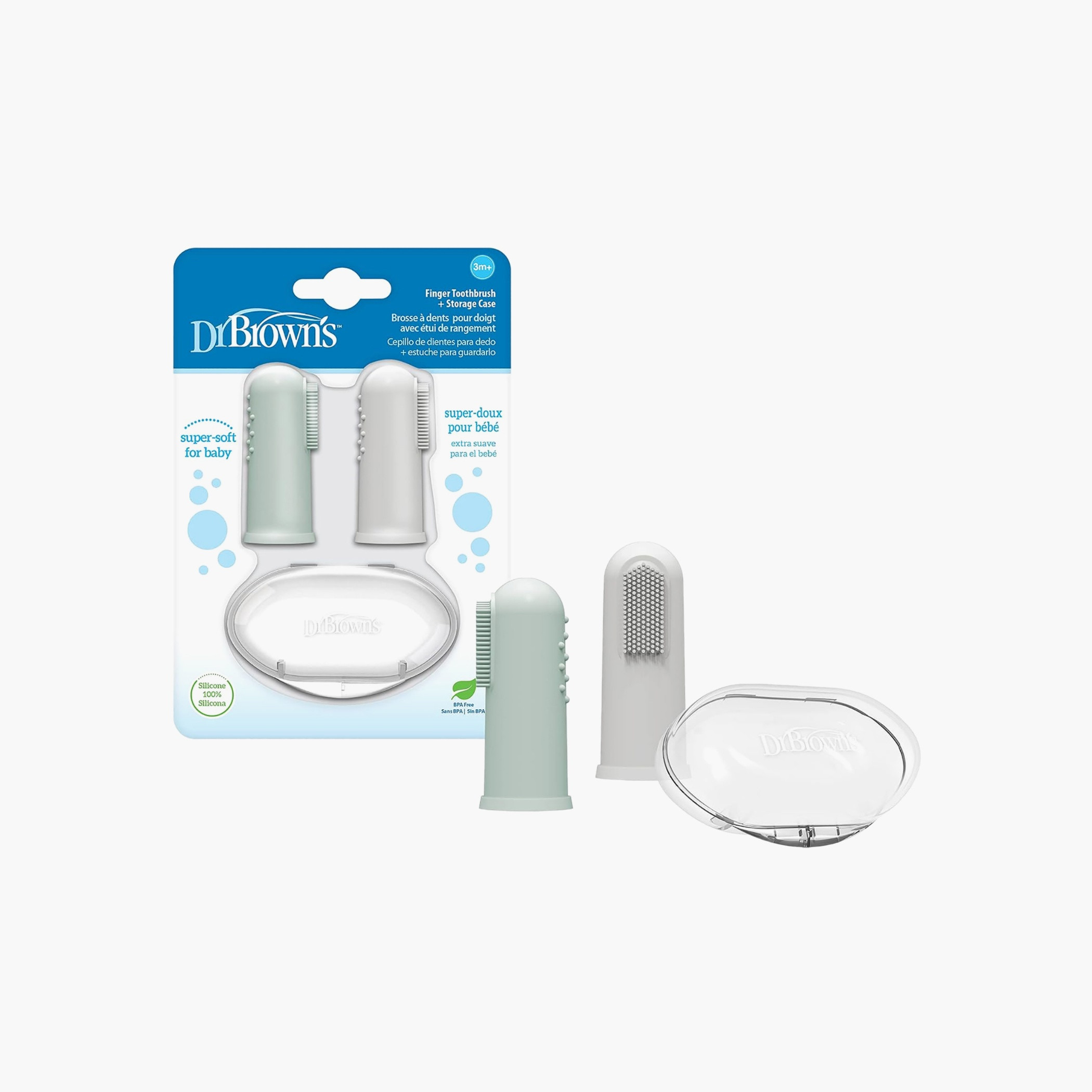 طقم فرش أسنان سيليكون للأصابع مع علبة من دكتور براونز - فرشتين-baby-bathandcare-oralcare-teethanddentalcare-image-1