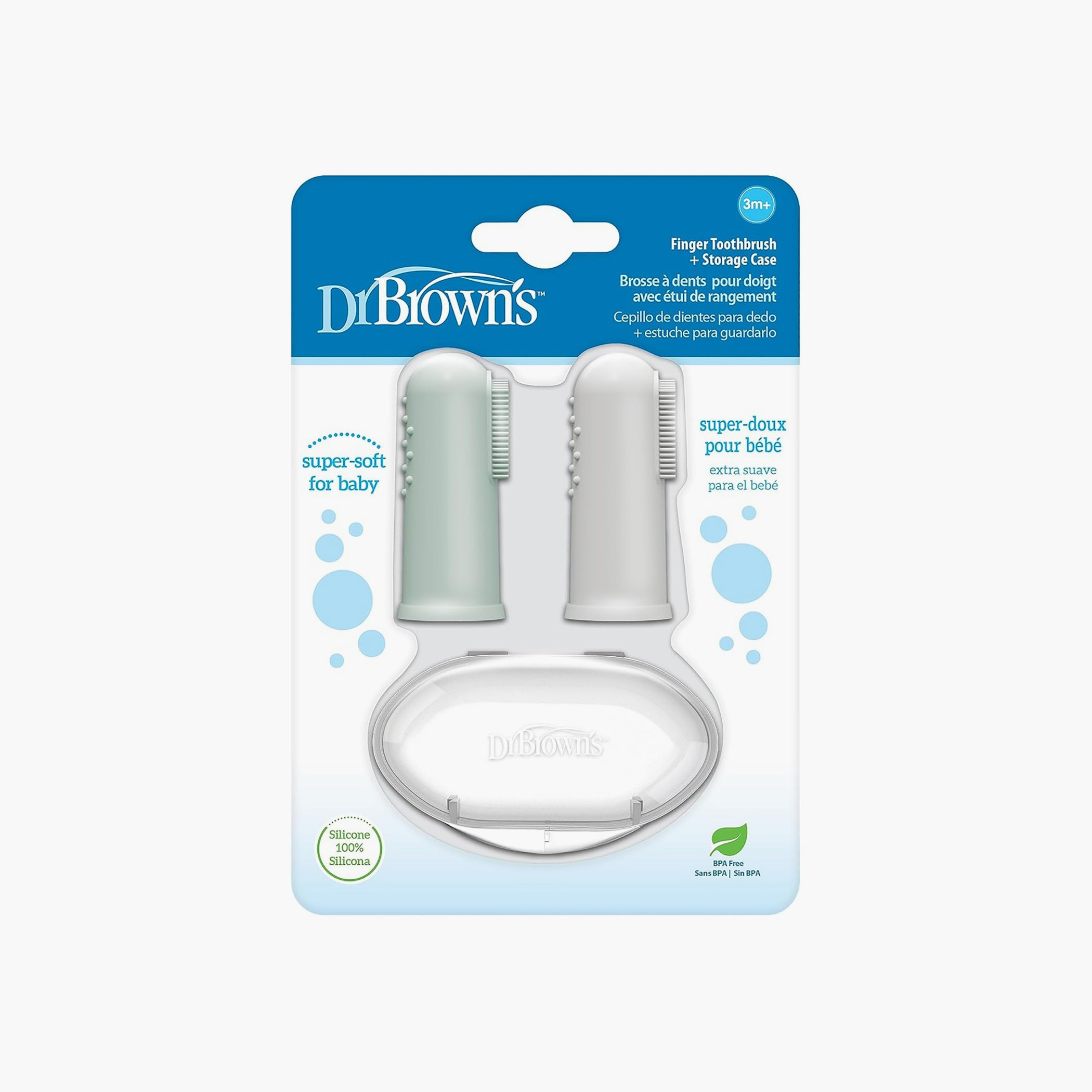 طقم فرش أسنان سيليكون للأصابع مع علبة من دكتور براونز - فرشتين-baby-bathandcare-oralcare-teethanddentalcare-image-2