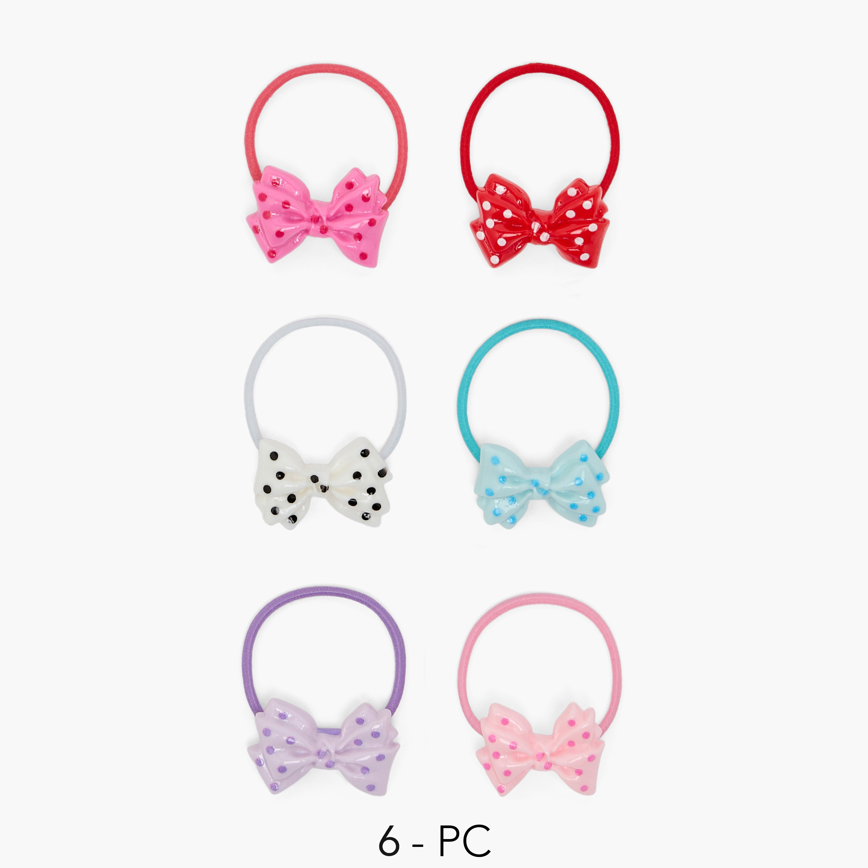 طقم ربطات شعر على شكل فيونكة بطبعات منقطة من تشارمز - 6 قطع-girls-accessories-hairaccessories-image-1