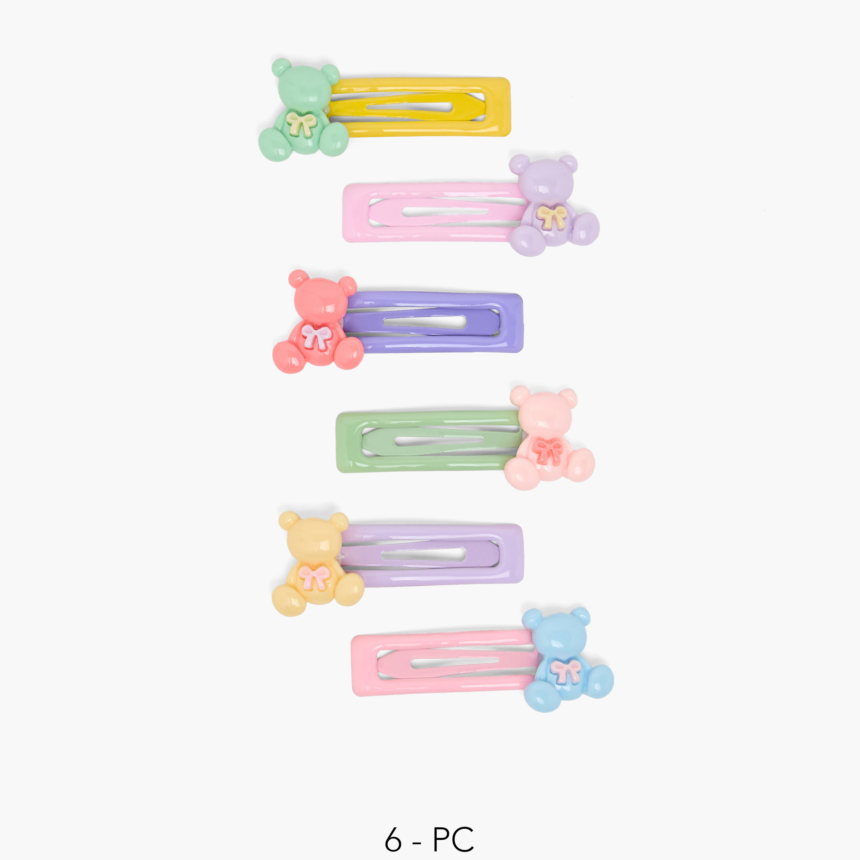 طقم مشابك شعر بتزيينات دببة تيدي من تشارمز - عبوة من 6 قطع-girls-accessories-hairaccessories-image-1