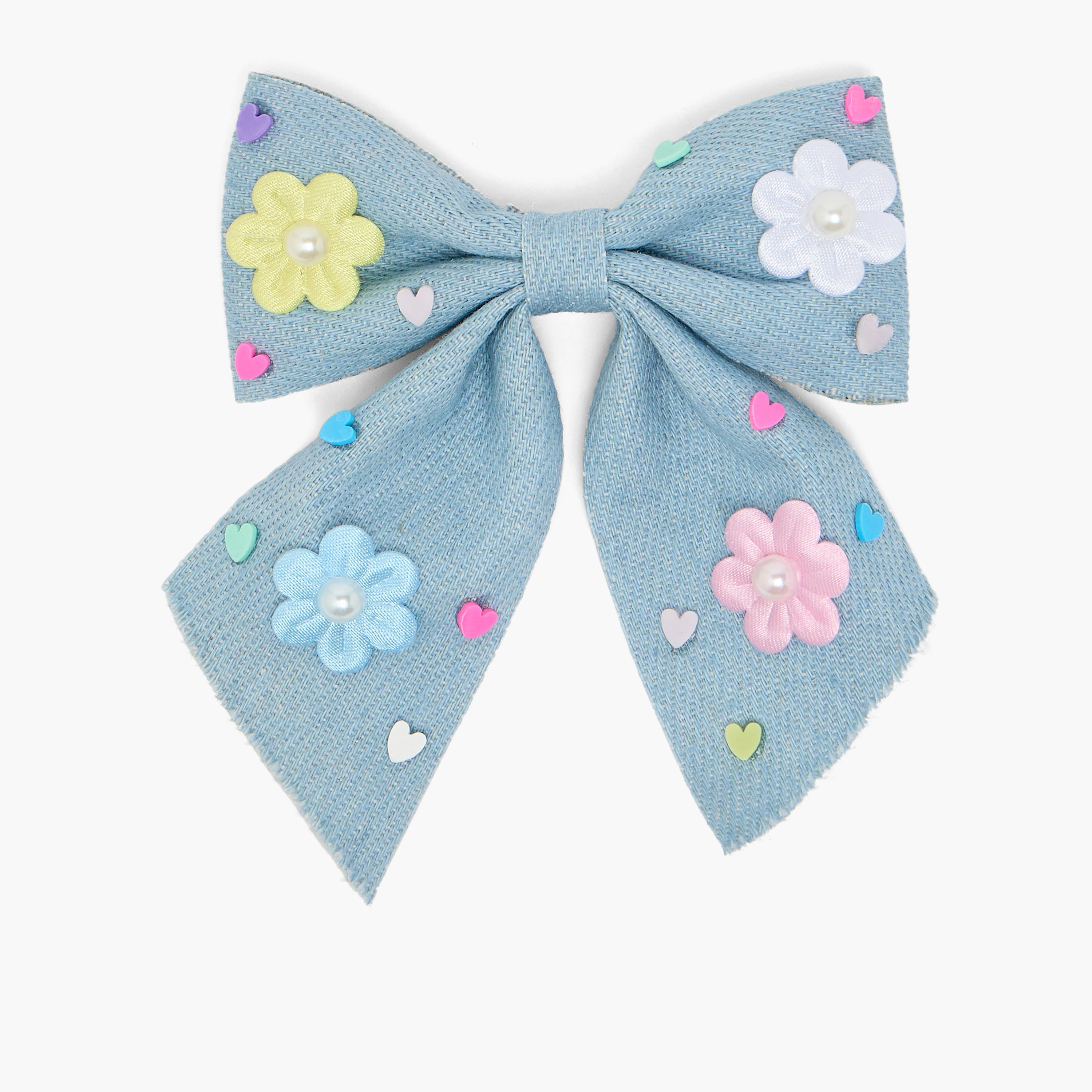 مشبك شعر دنيم بفيونكة وزهرة من تشارمز-girls-accessories-hairaccessories-image-1