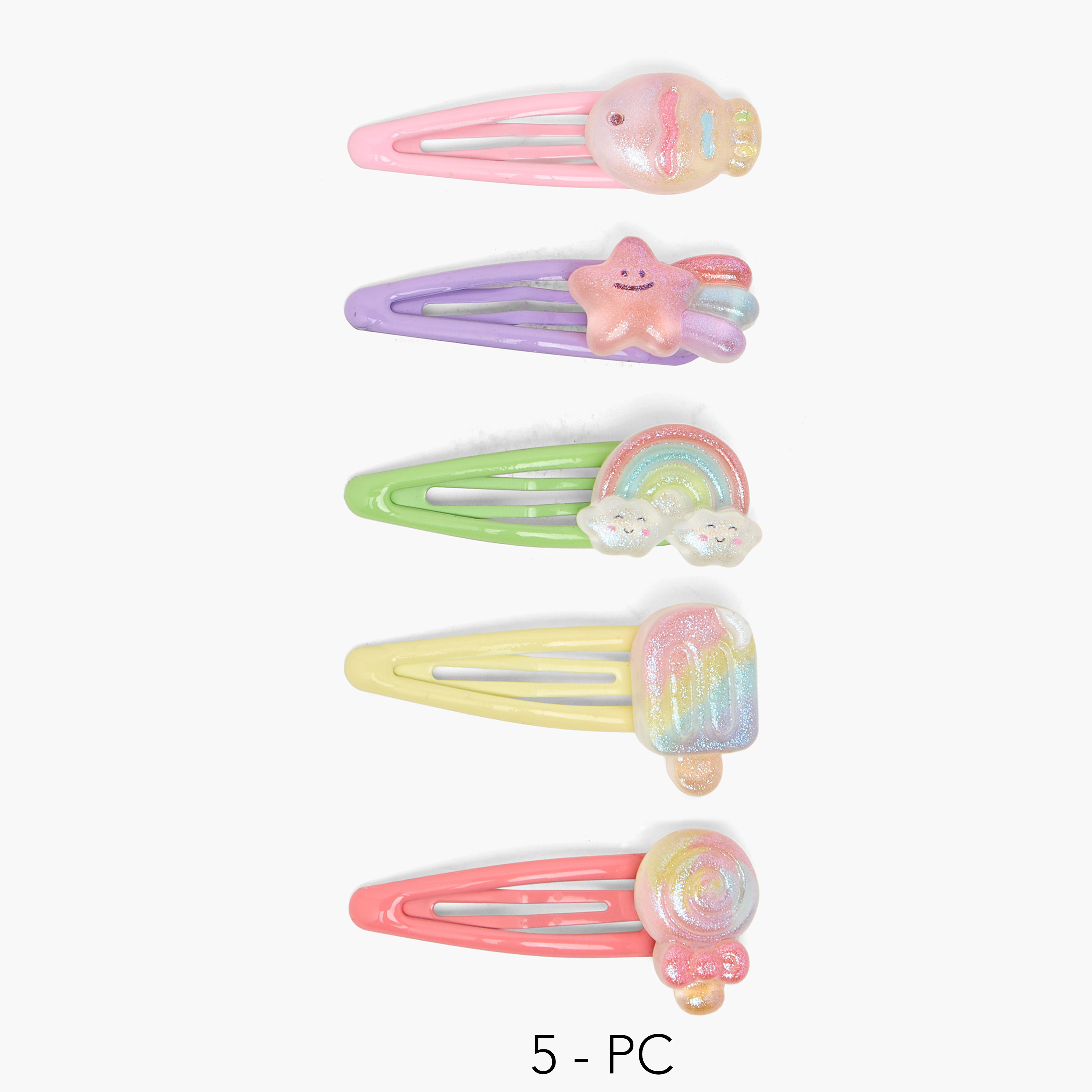 مشابك شعر كبس بتفاصيل لامعة من تشارمز - طقم من 5 قطع-girls-accessories-hairaccessories-image-1