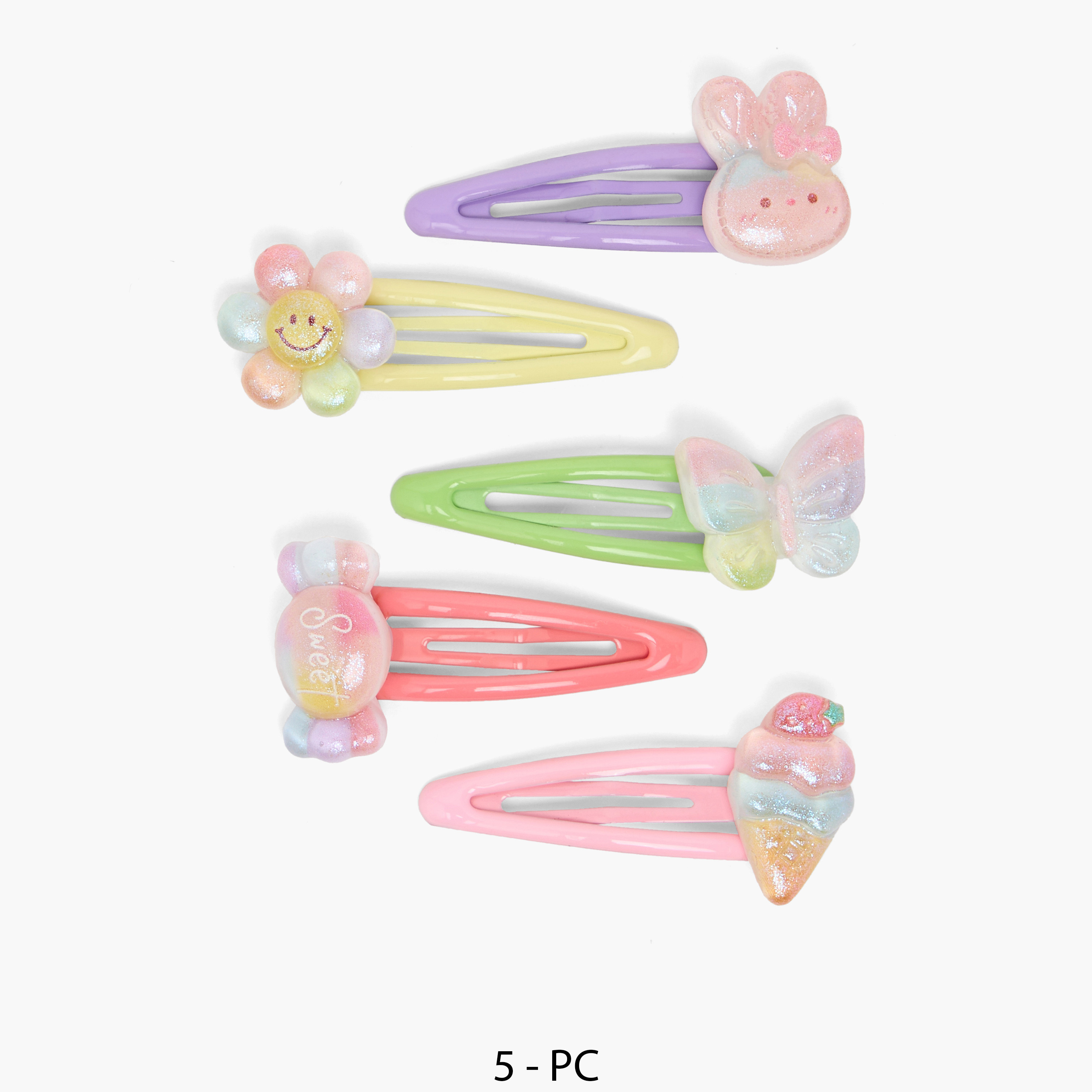 طقم مشابك شعر بزينة جليتر من تشارمز - 5 قطع-girls-accessories-hairaccessories-image-1