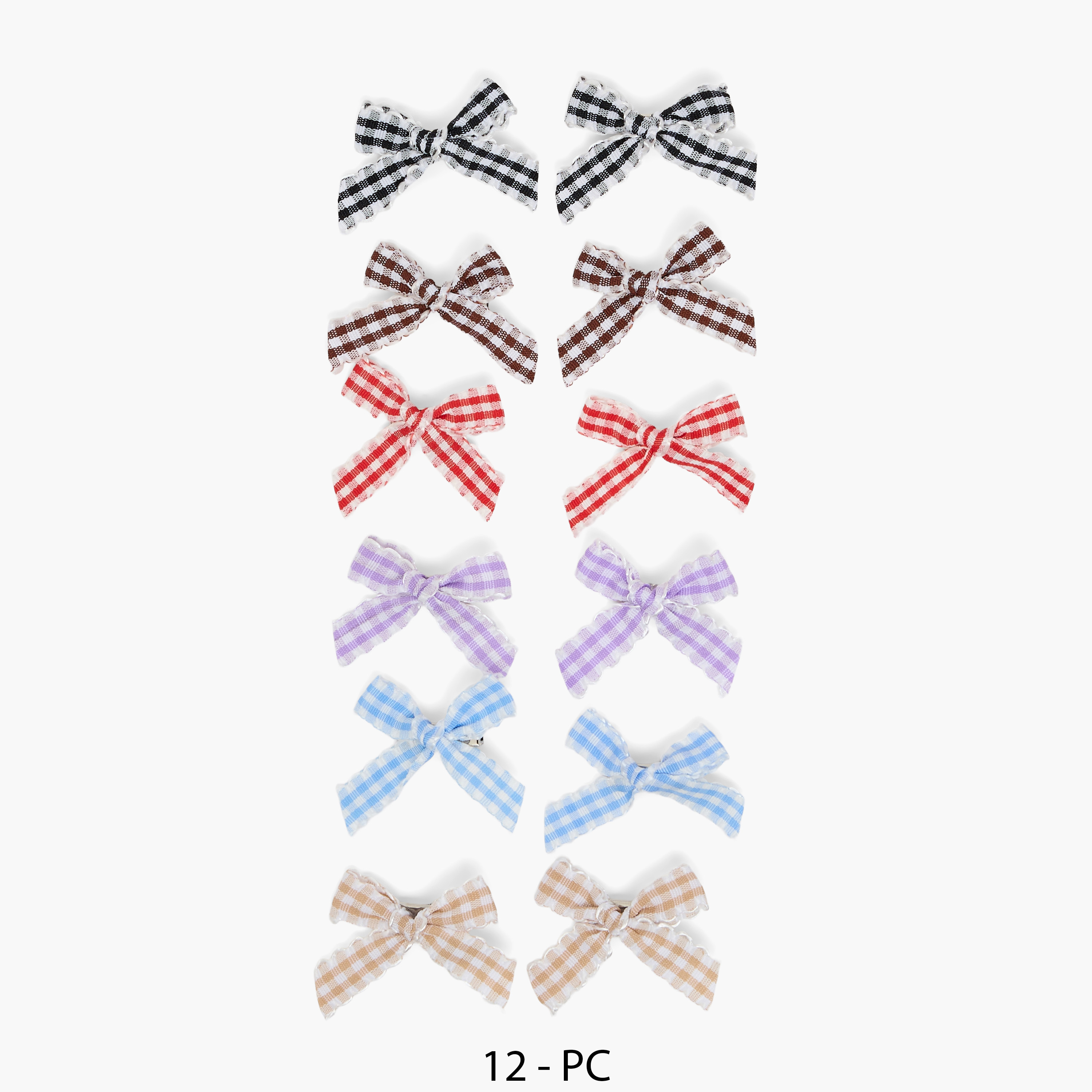 طقم مشابك شعر بفيونكة بطبعات كاروهات من تشارمز - 12 قطعة-girls-accessories-hairaccessories-image-1