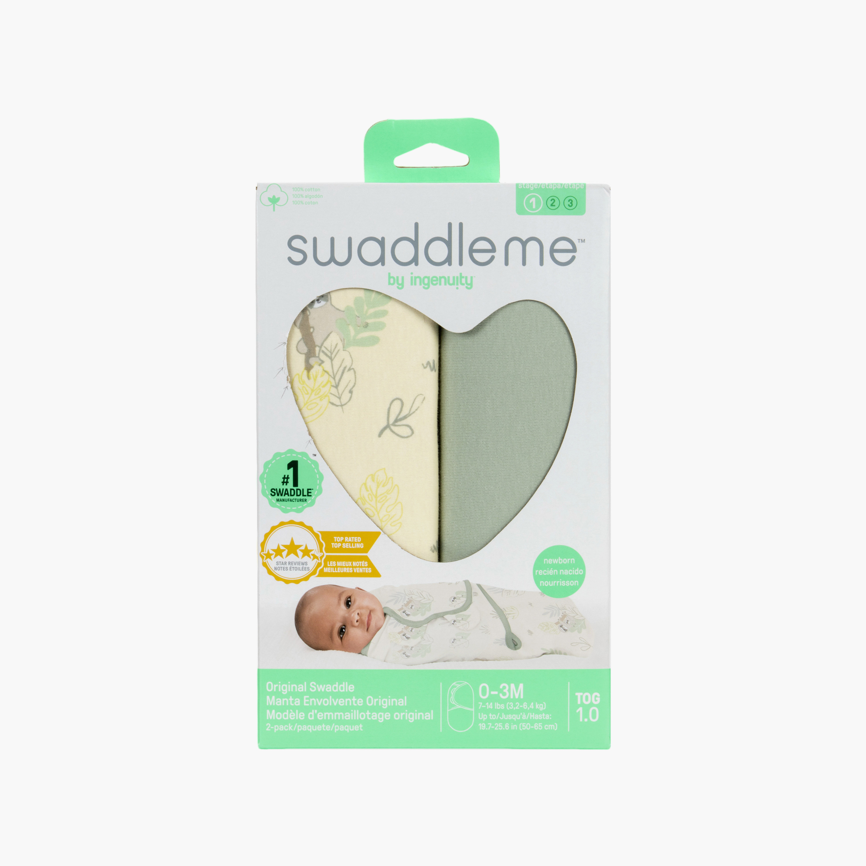 Ingenuity 2-Piece 1.0 TOG SwaddleMe Swaddle - Peekaboo Sloth - 0-3 Months-baby-nursery-blanketsandswaddles-swaddlesandsleepingbags-image-9