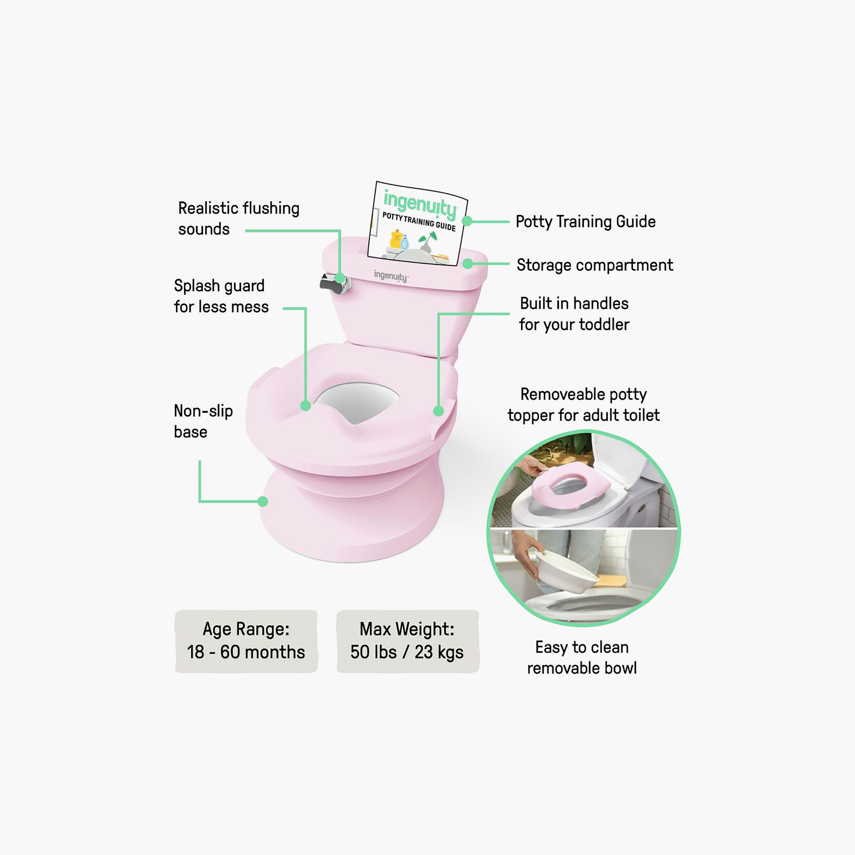 Ingenuity Summer My Size Potty Pro Realistic Toddler Toilet Seat - 18–60 Months - Pink-baby-diapering-pottytraining-image-3