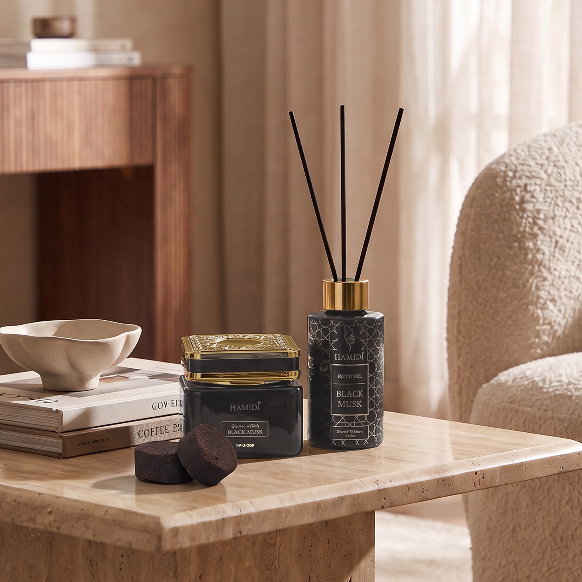 طقم هدايا بخور وموزع عطور بالأعواد بالمسك الأسود الطبيعي من حميدي-household-homefragrance-fragrancegiftset-image-4