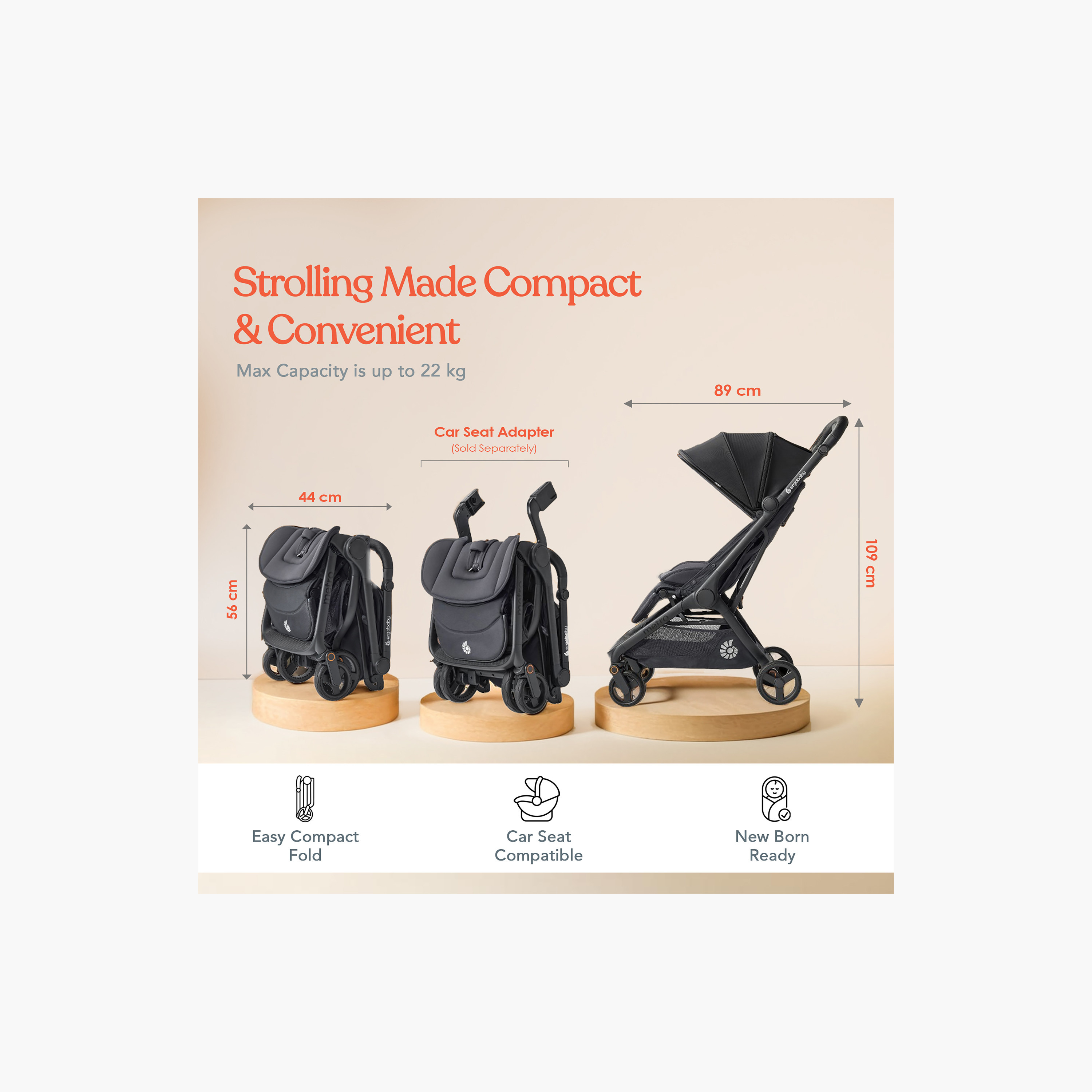 عربة أطفال بنظام ثلاثي الطي وبطي مدمج إرجو بيبي ميترو من إرجو بيبي-baby-gear-strollersandprams-strollers-image-7