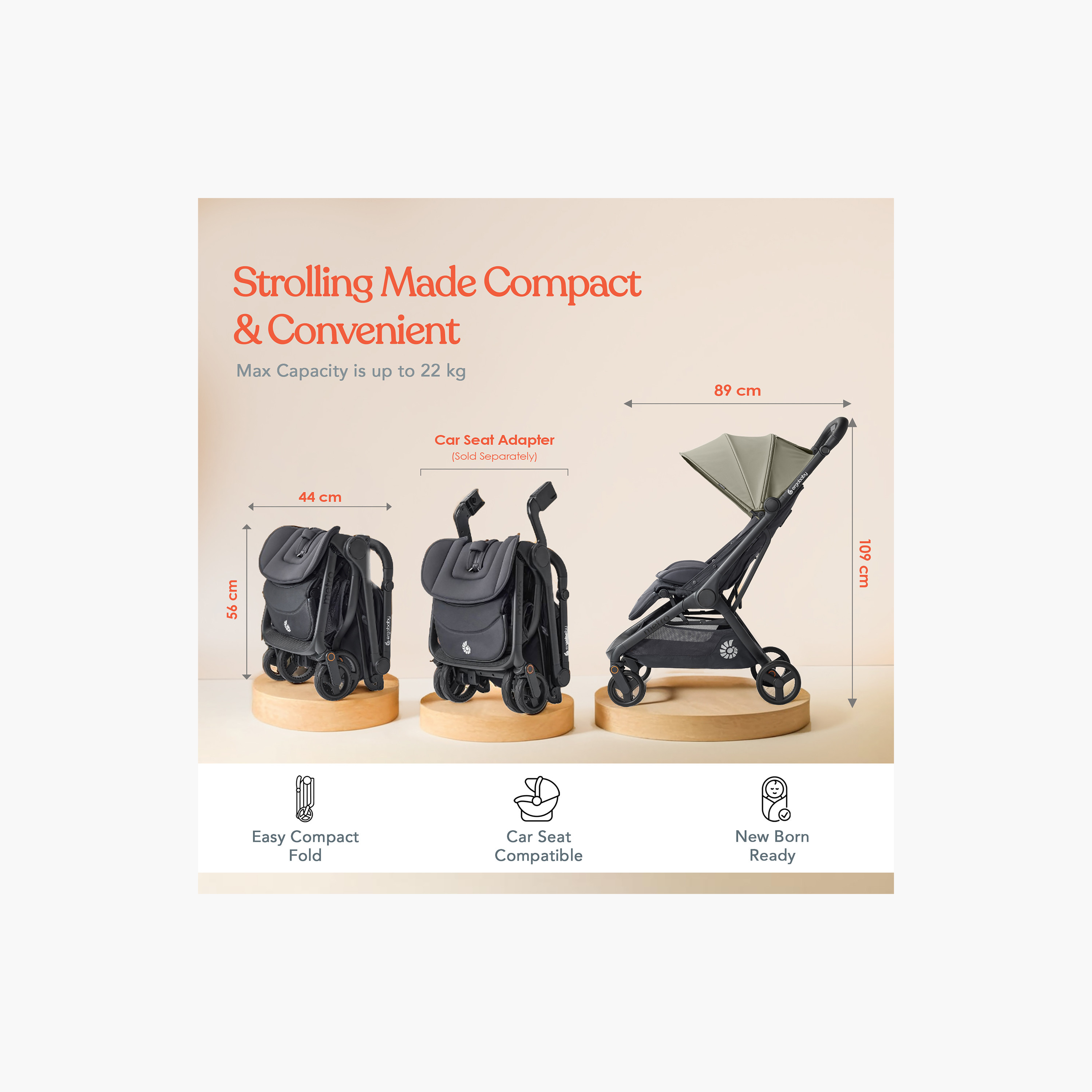 عربة أطفال بنظام ثلاثي الطي وبطي مدمج إرجو بيبي ميترو من إرجو بيبي-baby-gear-strollersandprams-strollers-image-6