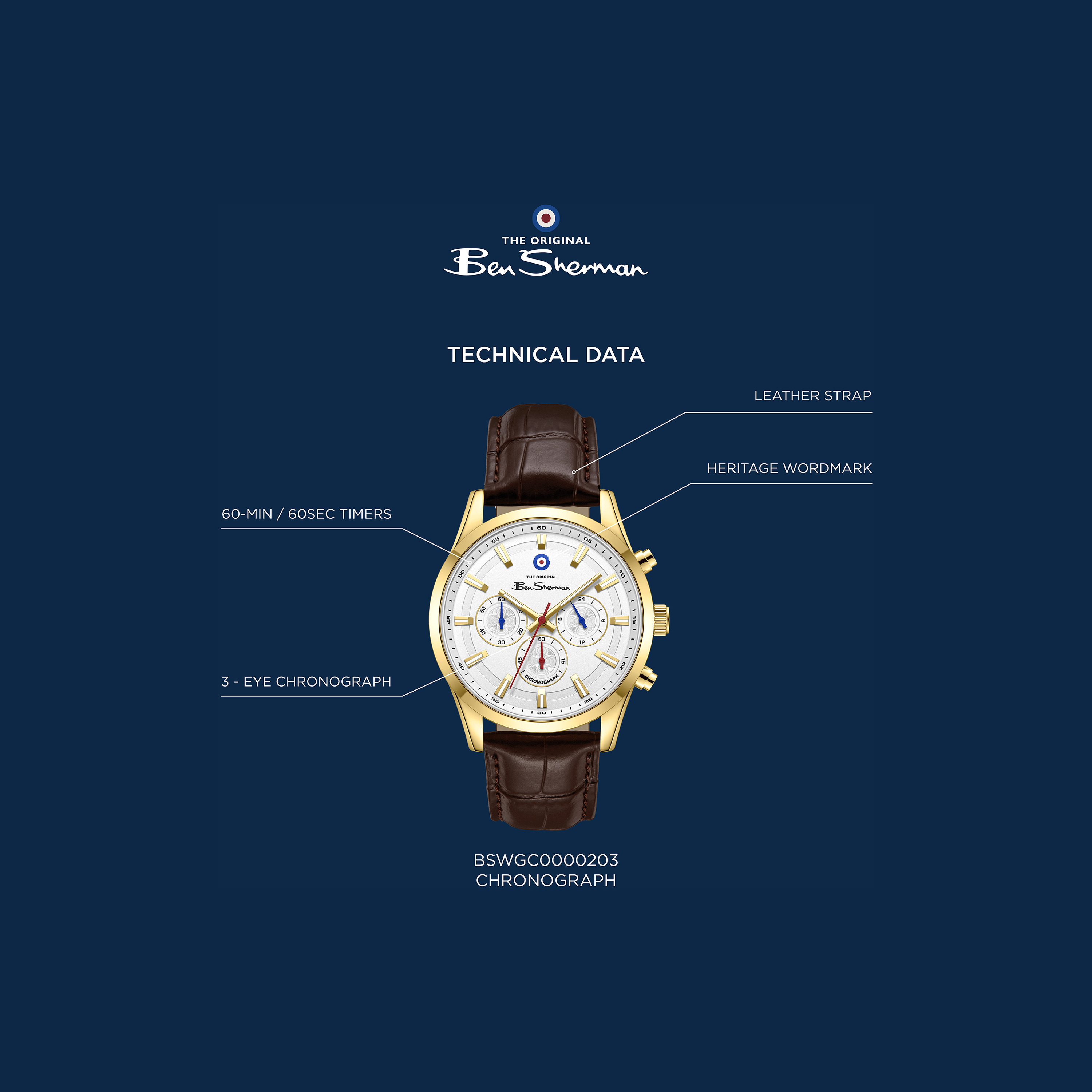 Ben Sherman Men's White Round 42 MM Chronograph Watch | BSWGC0000203-men-watchesandjewellery-watches-image-5