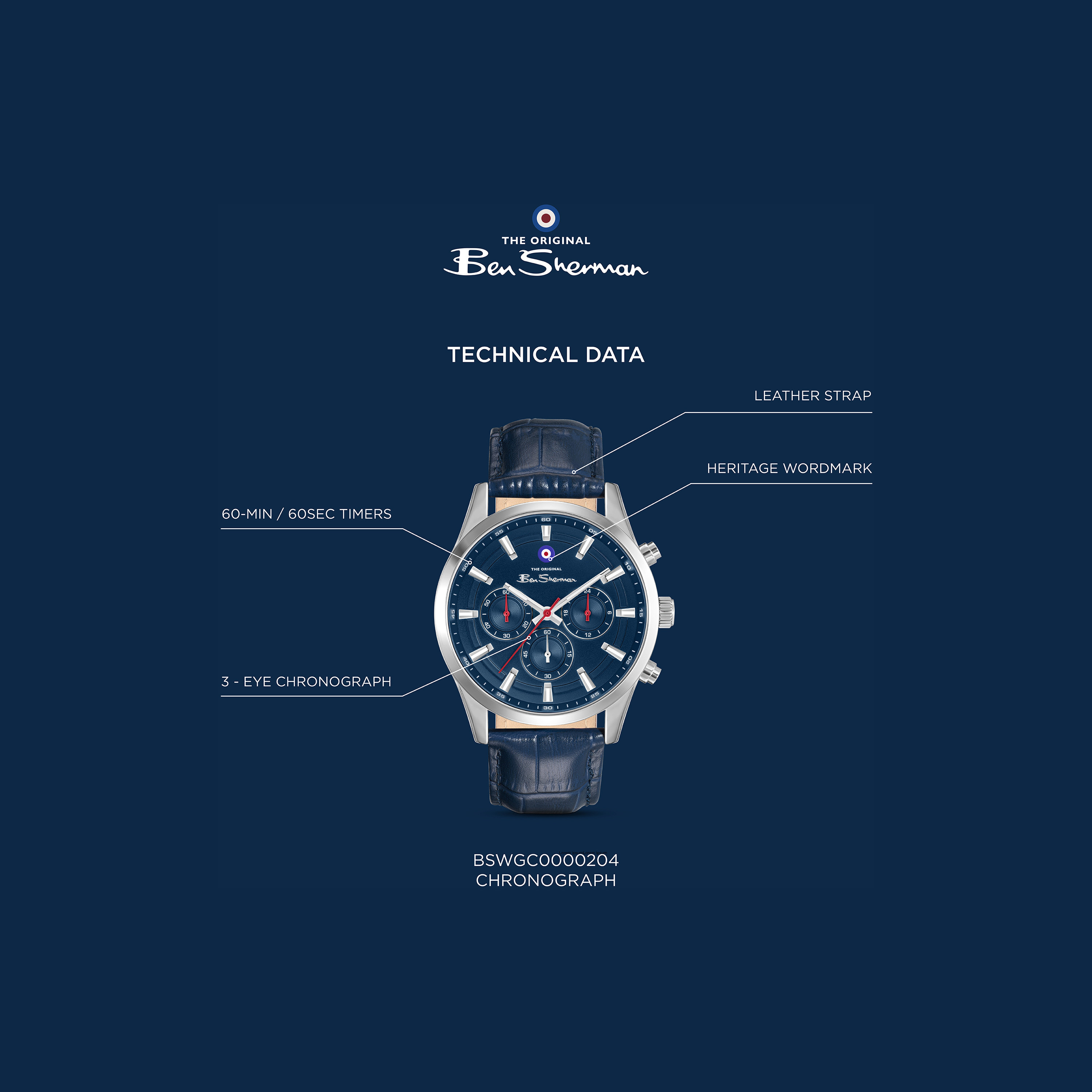 ساعة بن شيرمان الرجالية الزرقاء المستديرة ذات الكرونوغراف 42 مم | BSWGC0000204-men-watchesandjewellery-watches-image-5