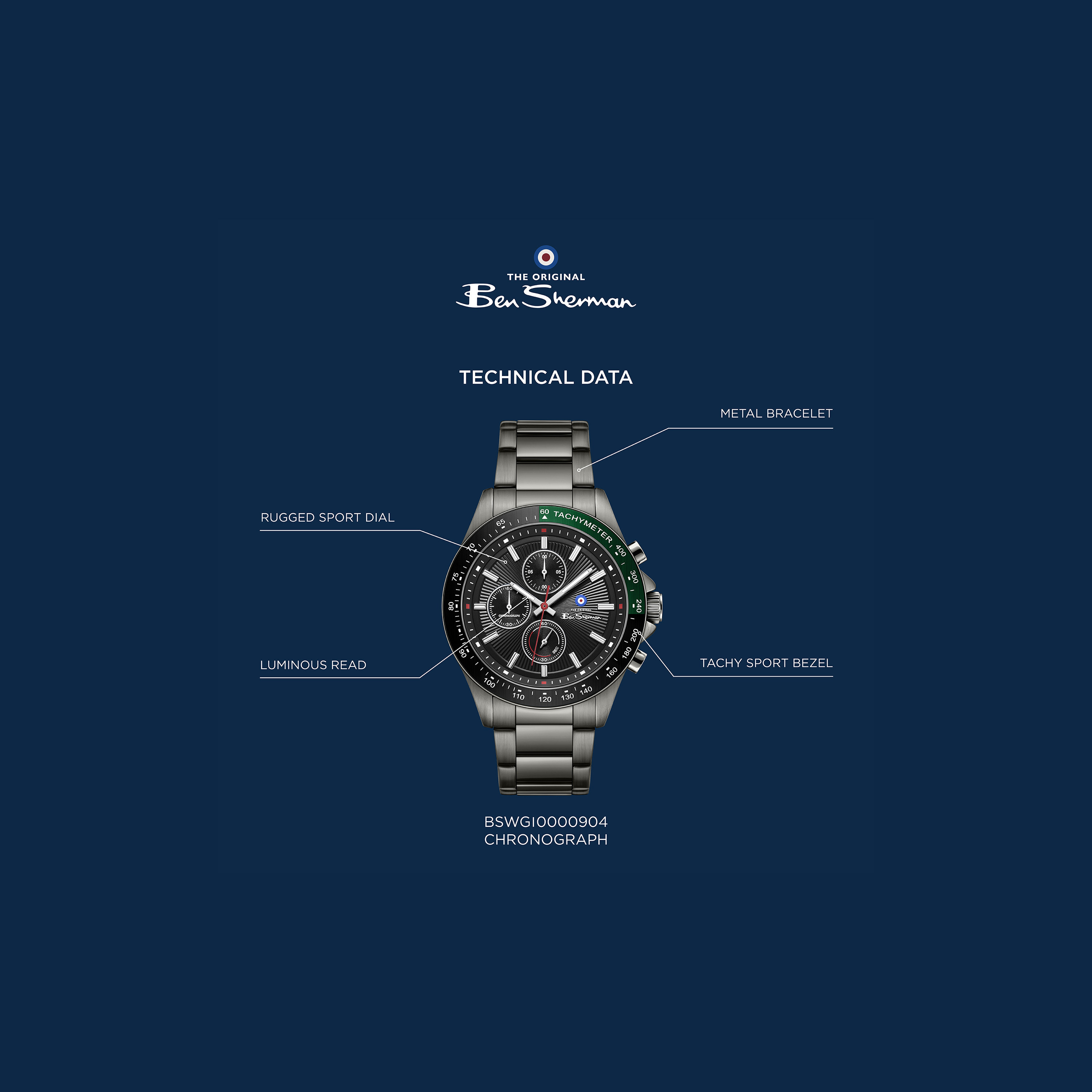 Ben Sherman Men's Black Round 43 MM Chronograph Watch | BSWGI0000904-men-watchesandjewellery-watches-image-5